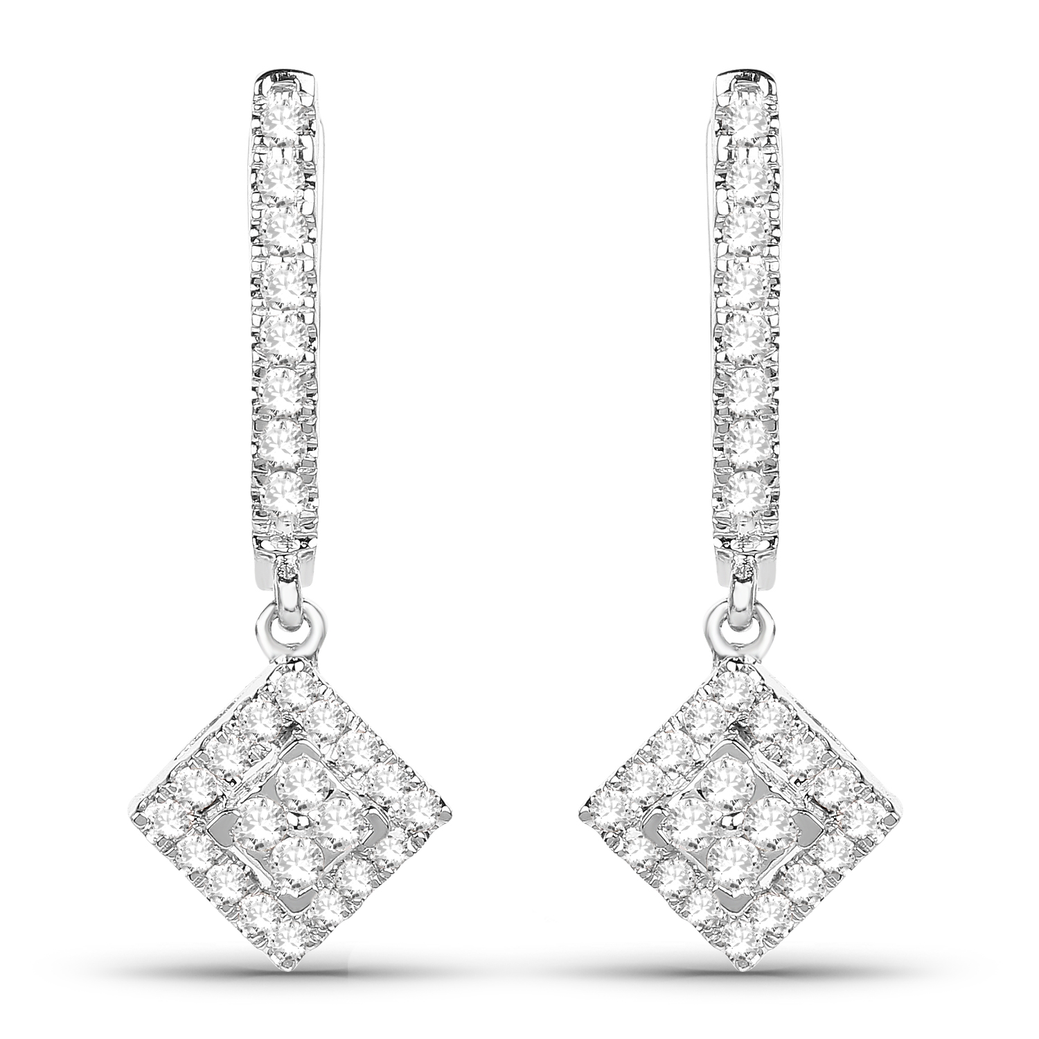 0.41 Carat Genuine White Diamond 14K White Gold Earrings (G-H Color, SI1-SI2 Clarity)