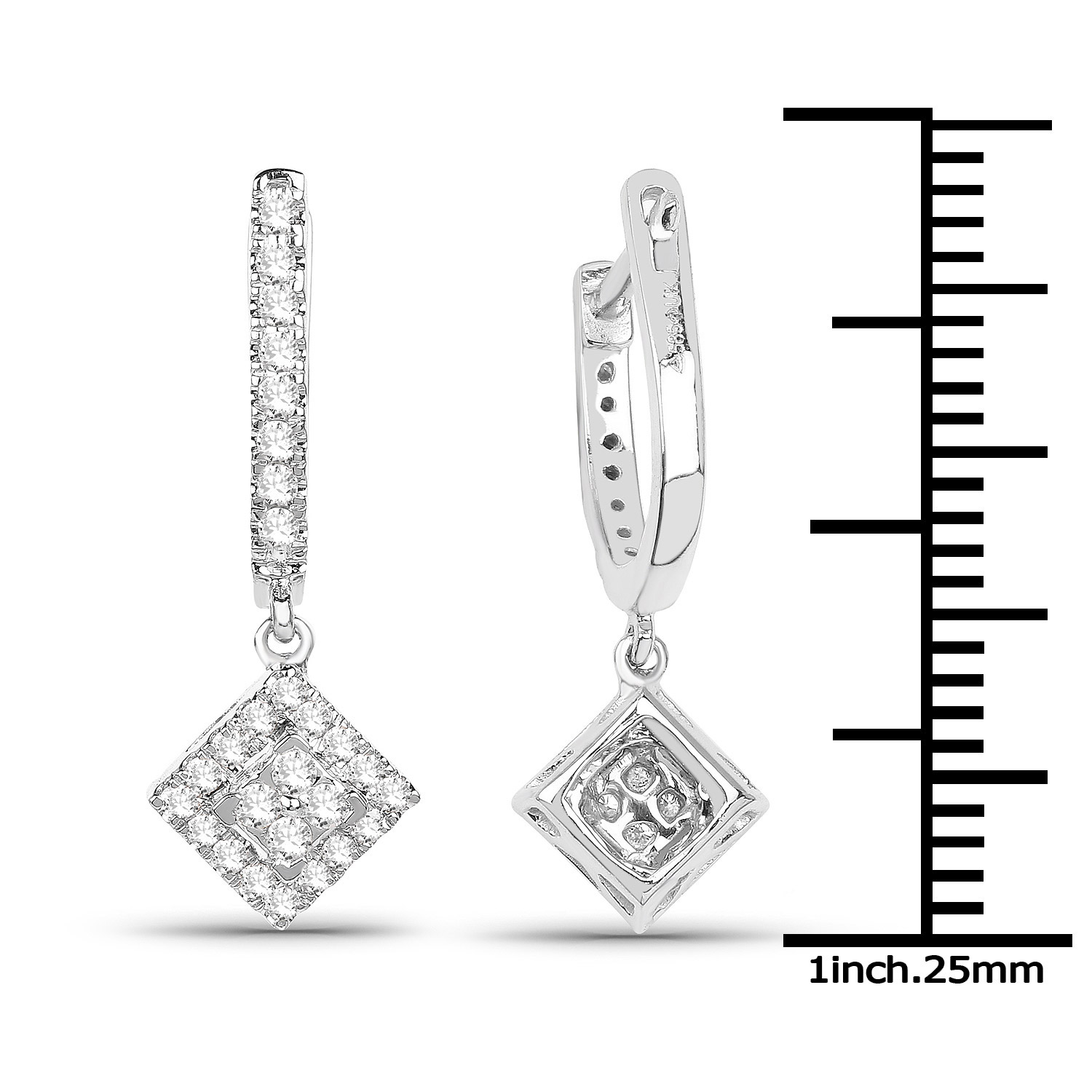 0.41 Carat Genuine White Diamond 14K White Gold Earrings (G-H Color, SI1-SI2 Clarity)