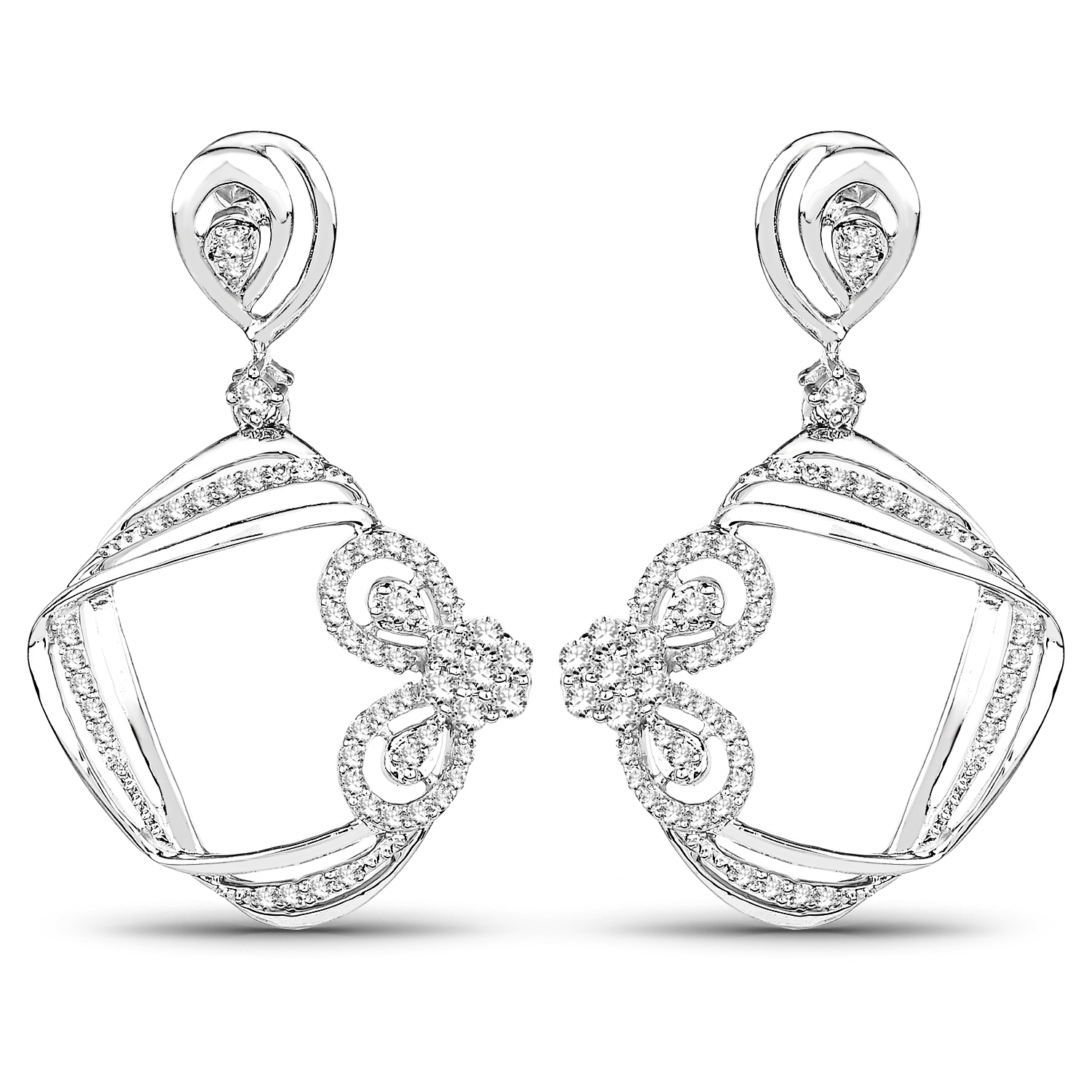0.53 Carat Genuine White Diamond 14K White Gold Earrings (G-H Color, SI1-SI2 Clarity)