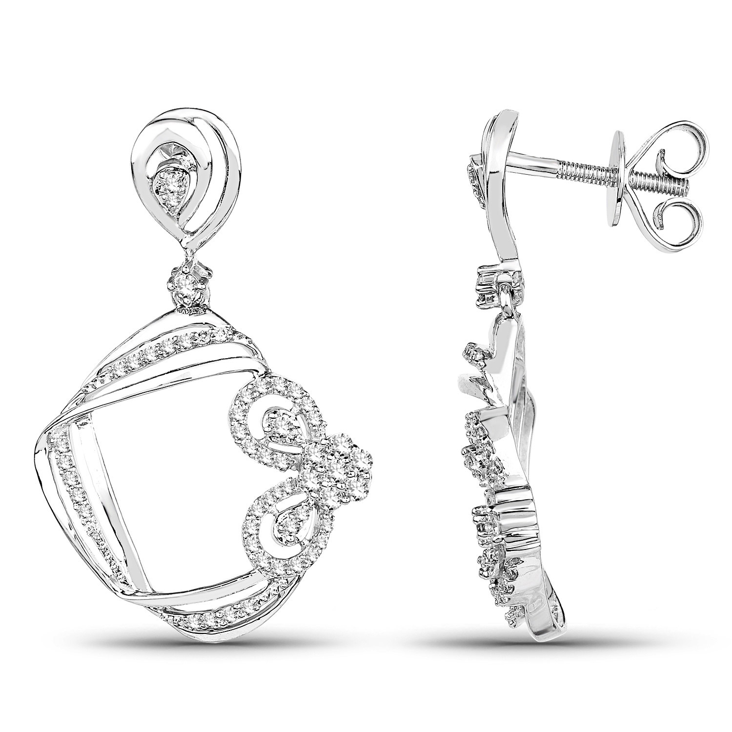 0.53 Carat Genuine White Diamond 14K White Gold Earrings (G-H Color, SI1-SI2 Clarity)