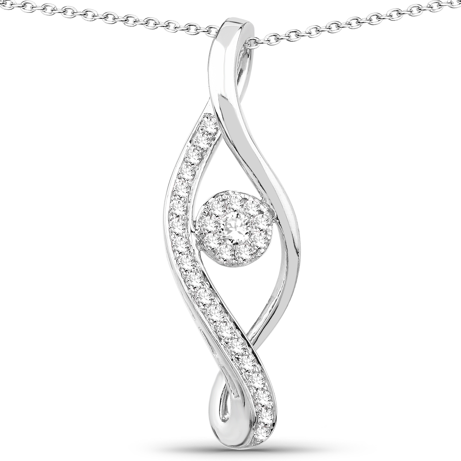0.36 Carat Genuine White Diamond 14K White Gold Pendant (G-H Color, SI1-SI2 Clarity)