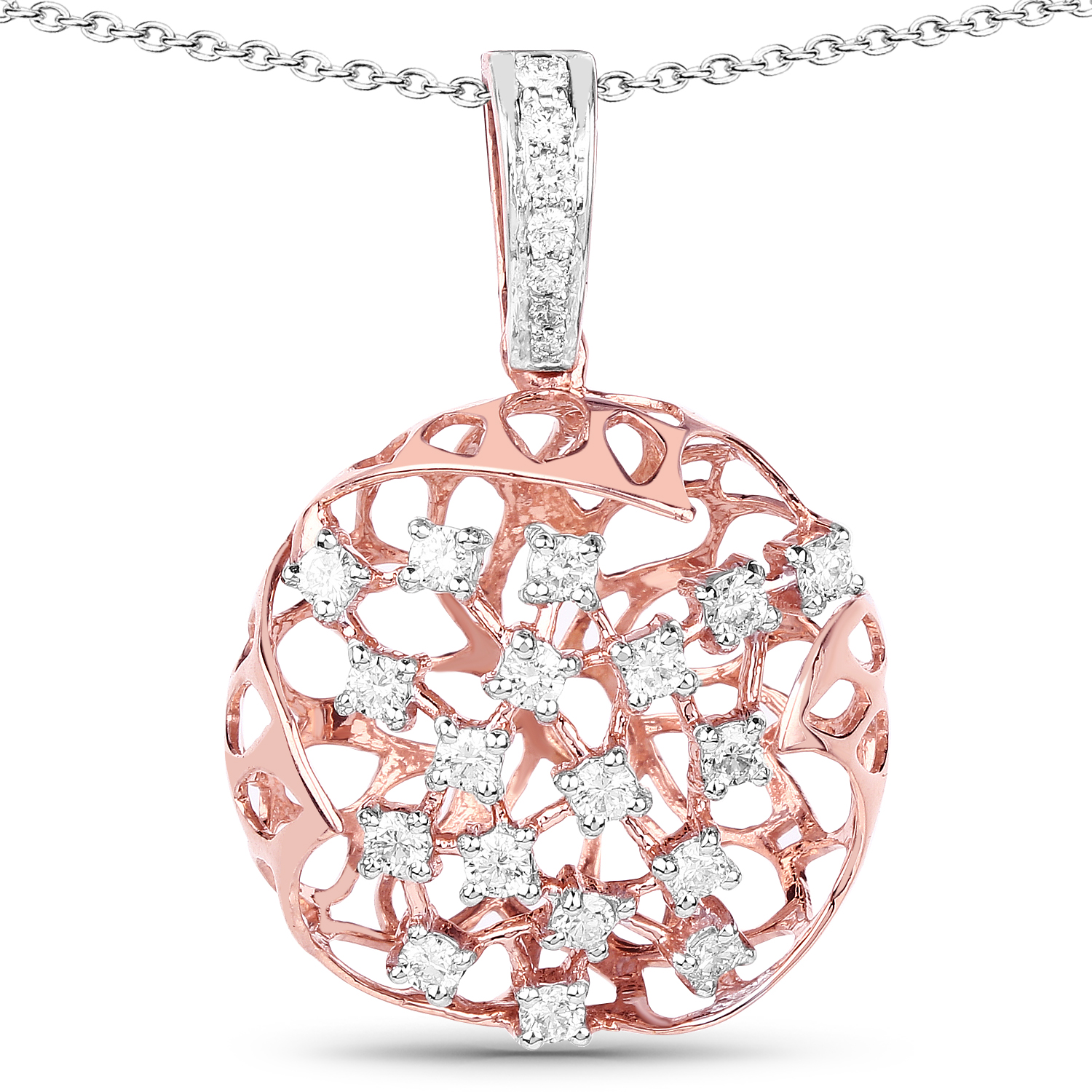 0.60 Carat Genuine White Diamond 14K Rose Gold Pendant (G-H Color, SI1-SI2 Clarity)