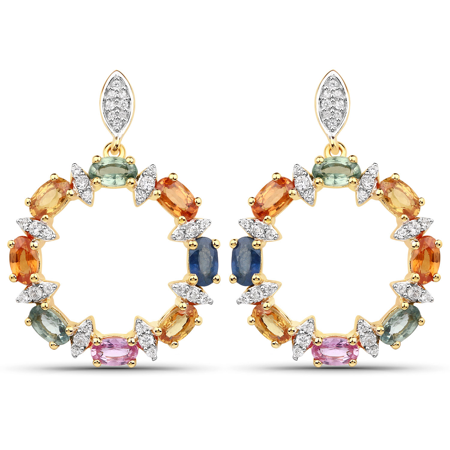 4.12 Carat Genuine Multi Sapphire .925 Sterling Silver Earrings