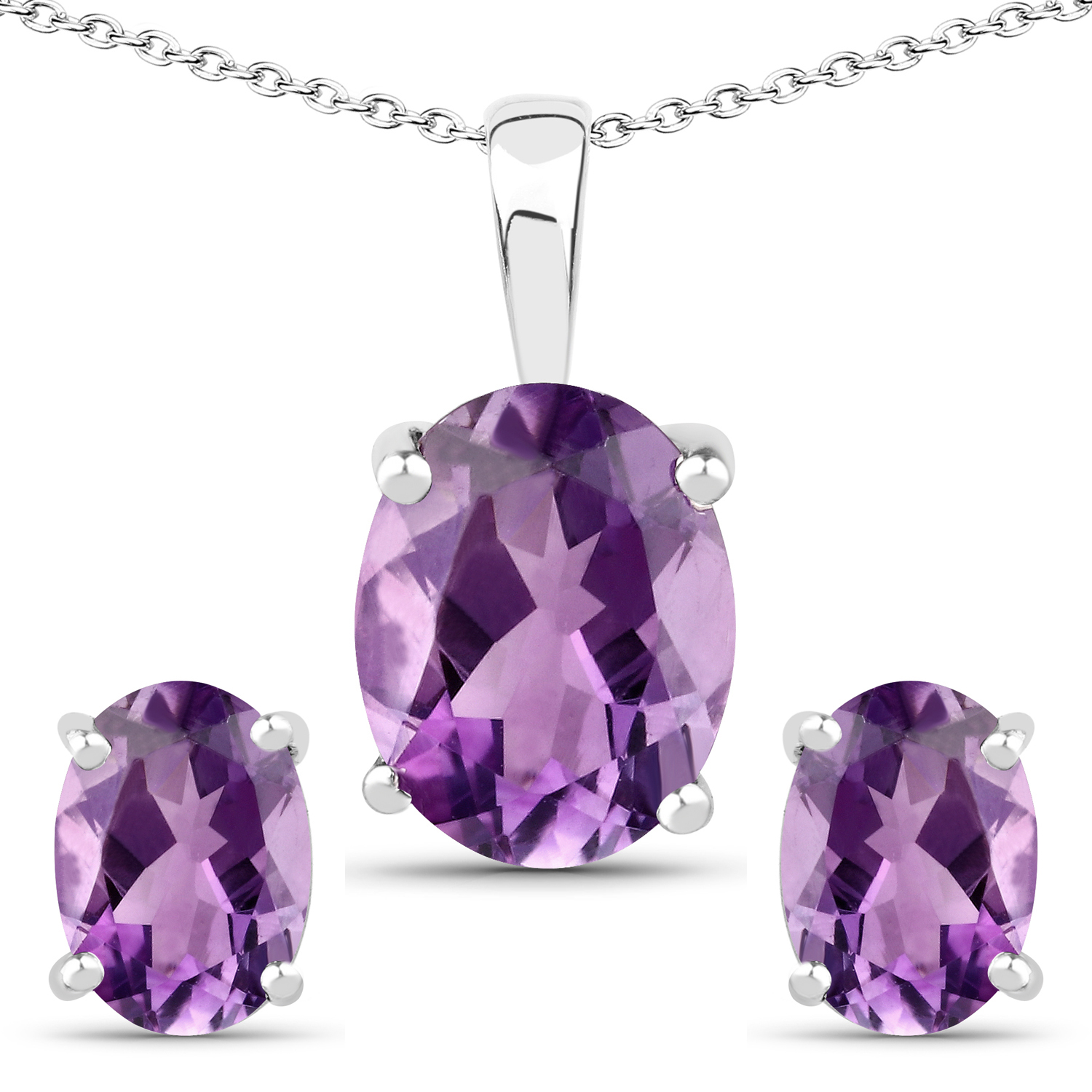 3.22 Carat Genuine Amethyst .925 Sterling Silver Jewelry Set