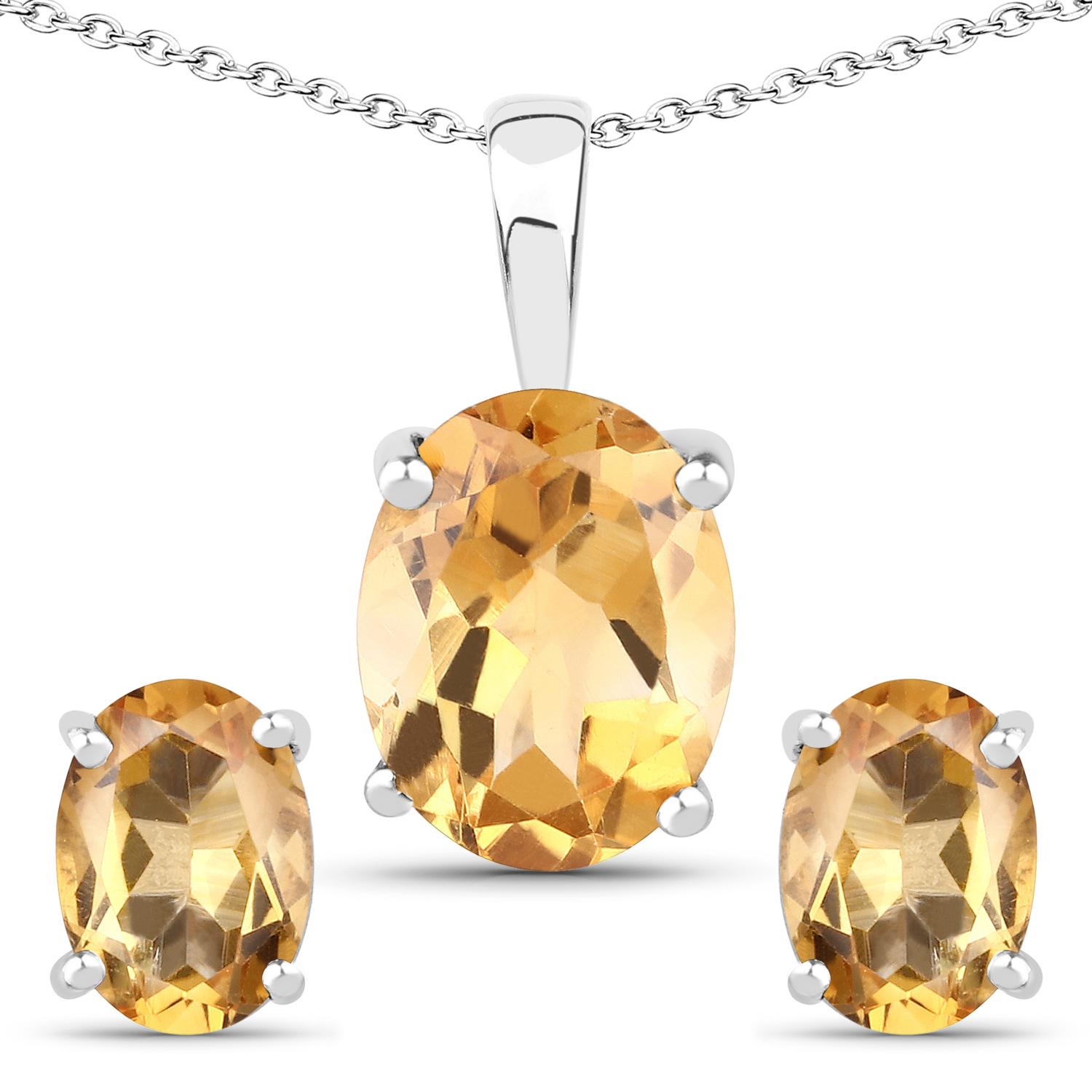3.28 Carat Genuine Citrine .925 Sterling Silver Jewelry Set