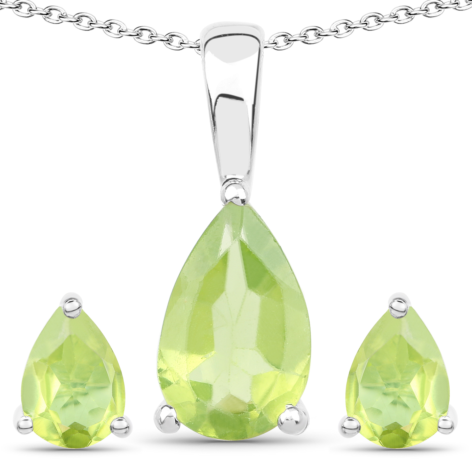 1.90 Carat Genuine Peridot .925 Sterling Silver Jewelry Set