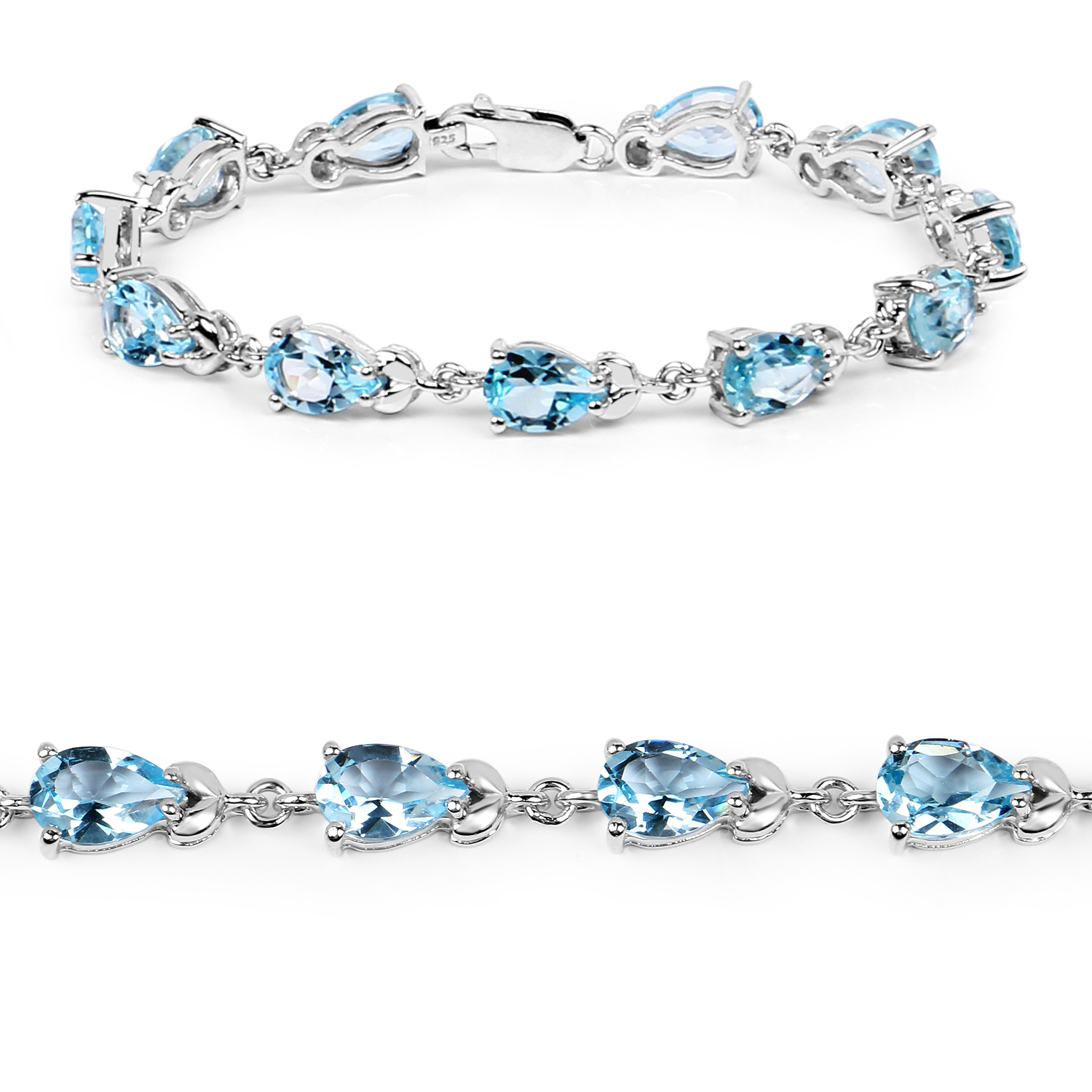 Buy 14.30 Carat Genuine Blue Topaz .925 Sterling Silver Bracelet by