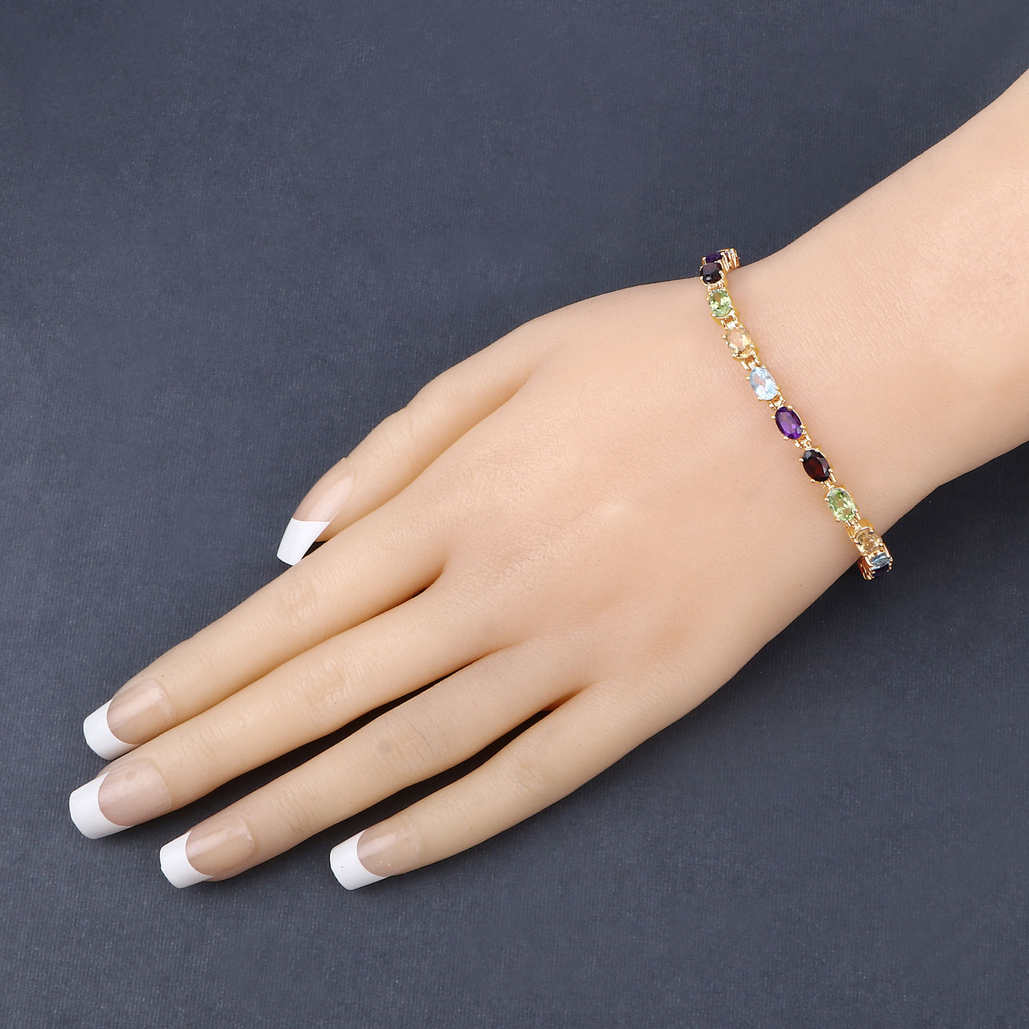 8.96 Carat Genuine Multi Stones .925 Sterling Silver Bracelet