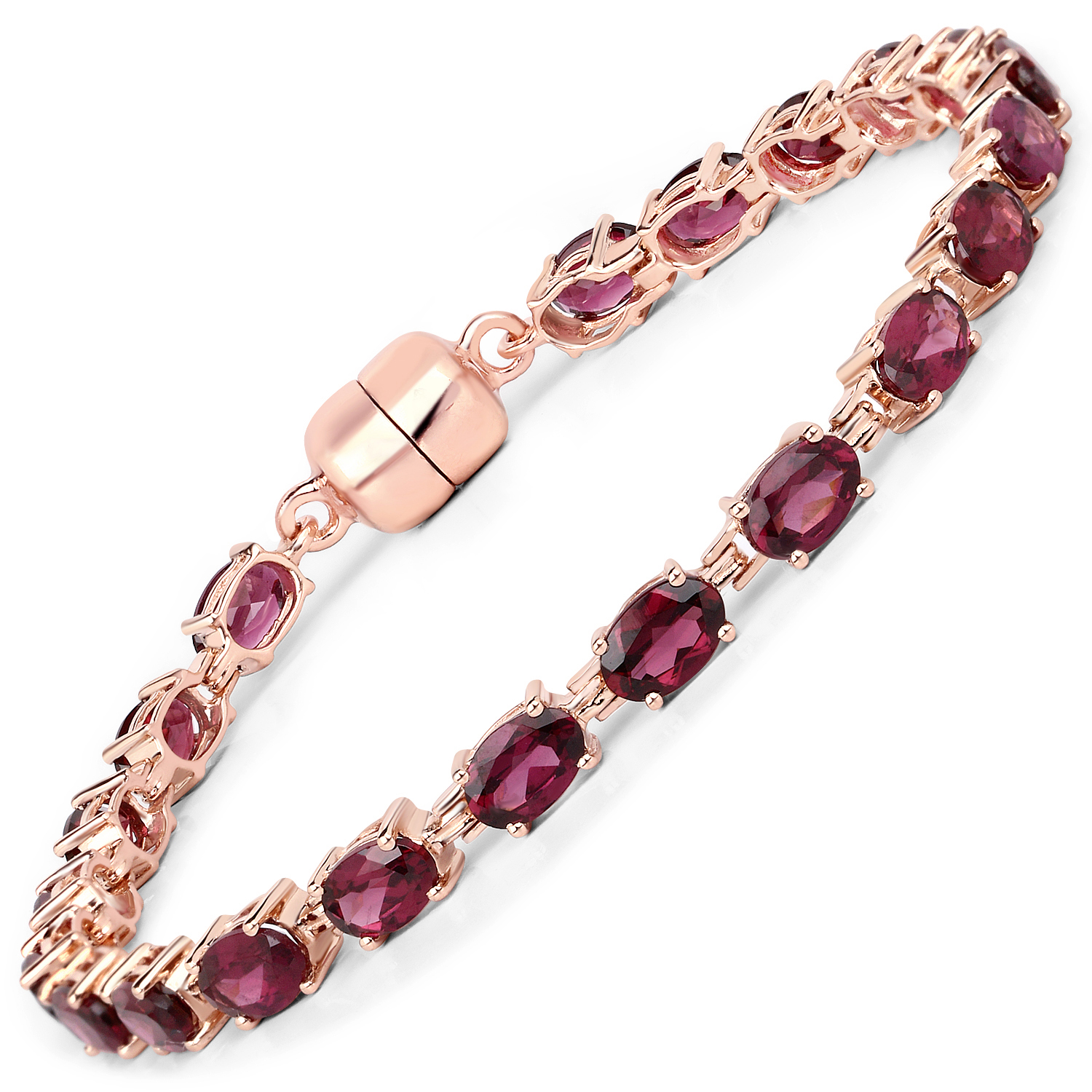 18K Rose Gold Plated 10.50 Carat Genuine Rhodolite .925 Sterling Silver Bracelet