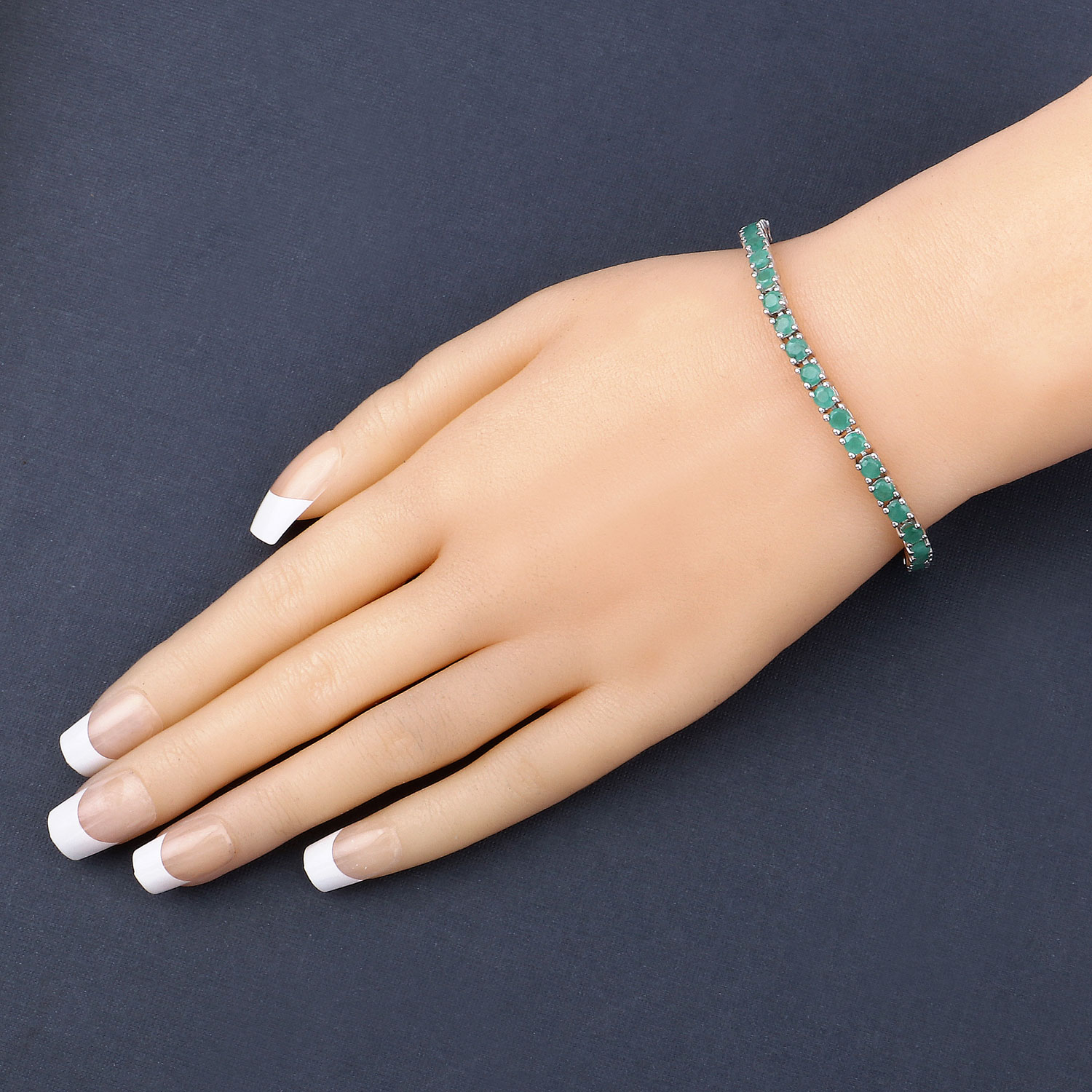 7.48 Carat Genuine Emerald .925 Sterling Silver Bracelet