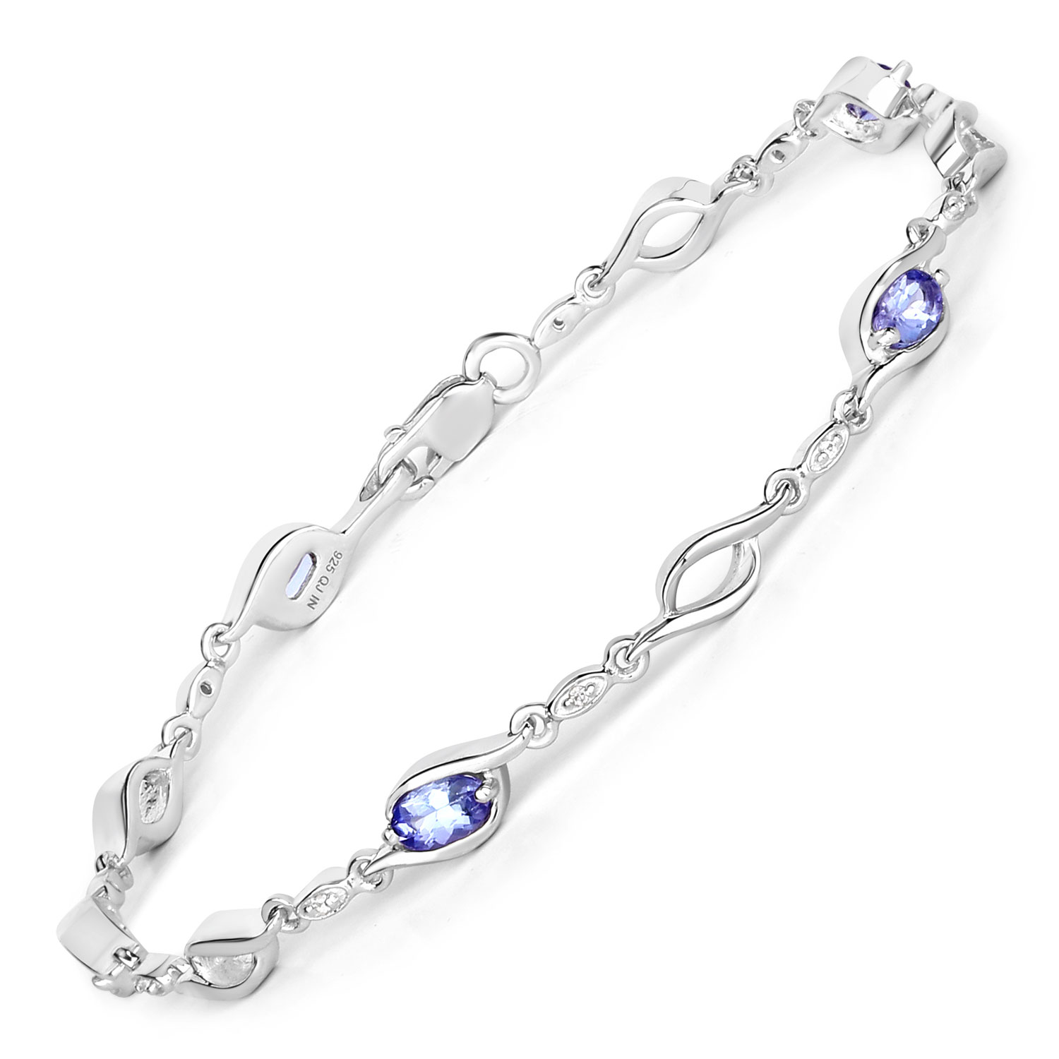 1.08 Carat Genuine Tanzanite and Created White Sapphire .925 Sterling Silver Bracelet