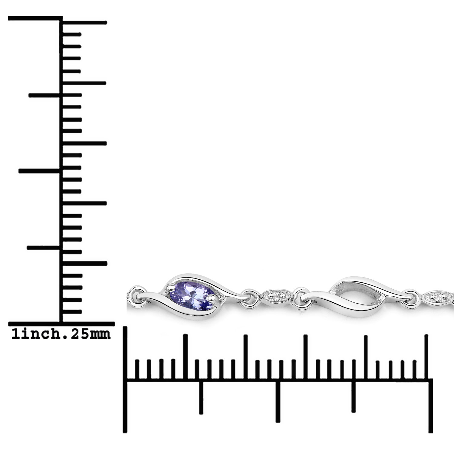 1.08 Carat Genuine Tanzanite and Created White Sapphire .925 Sterling Silver Bracelet