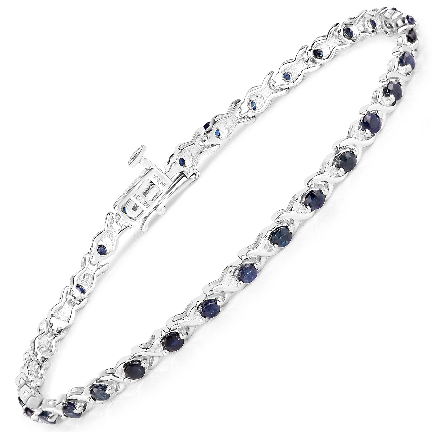 2.24 Carat Genuine Blue Sapphire .925 Sterling Silver Bracelet