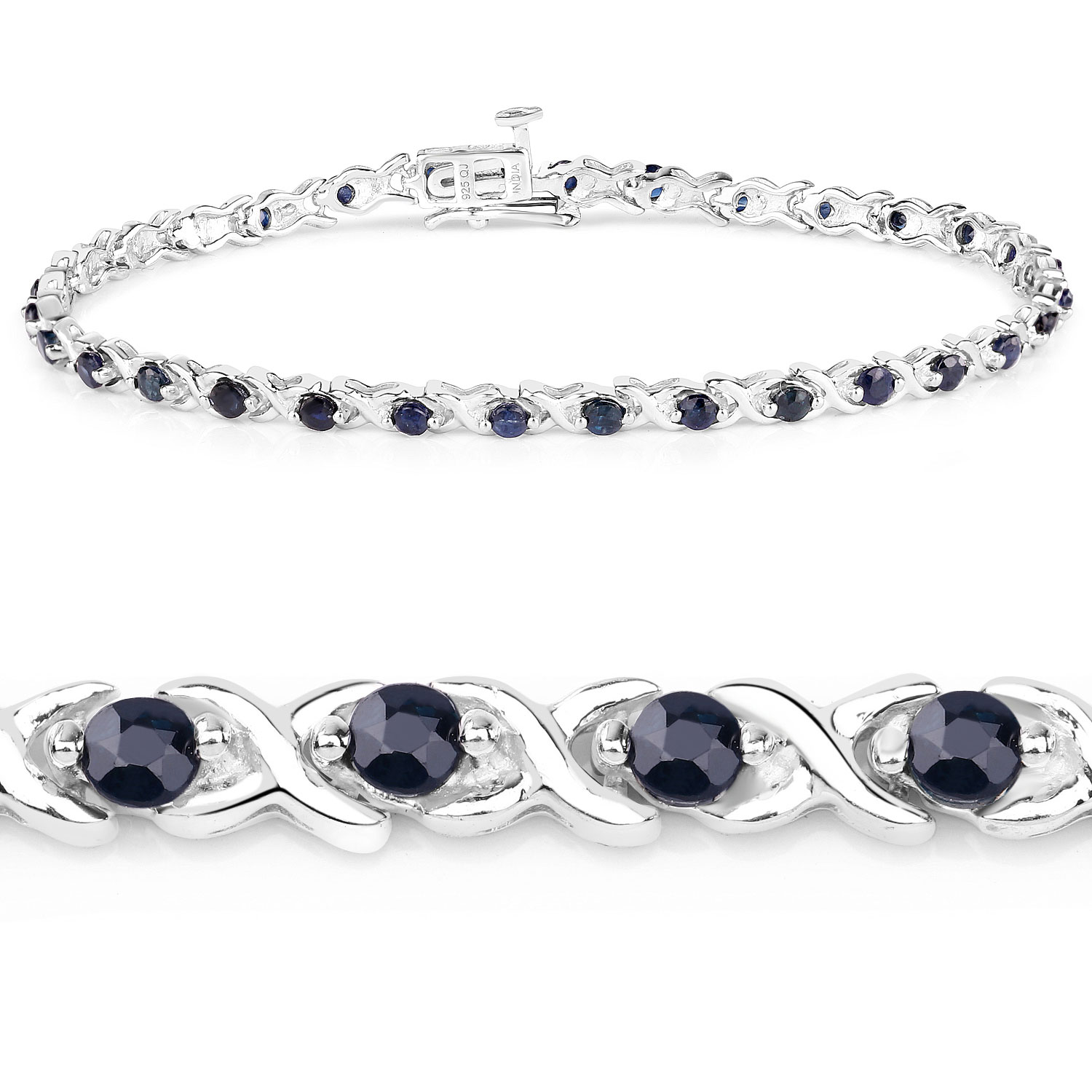 2.24 Carat Genuine Blue Sapphire .925 Sterling Silver Bracelet