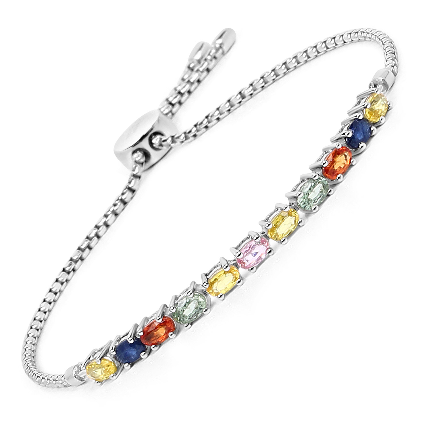 2.42 Carat Genuine Multi Sapphire .925 Sterling Silver Bracelet