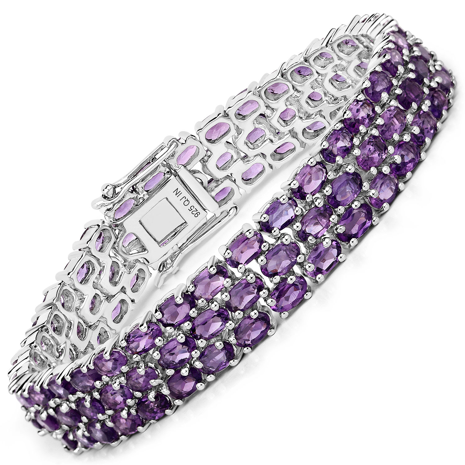 18.72 Carat Genuine Amethyst .925 Sterling Silver Bracelet