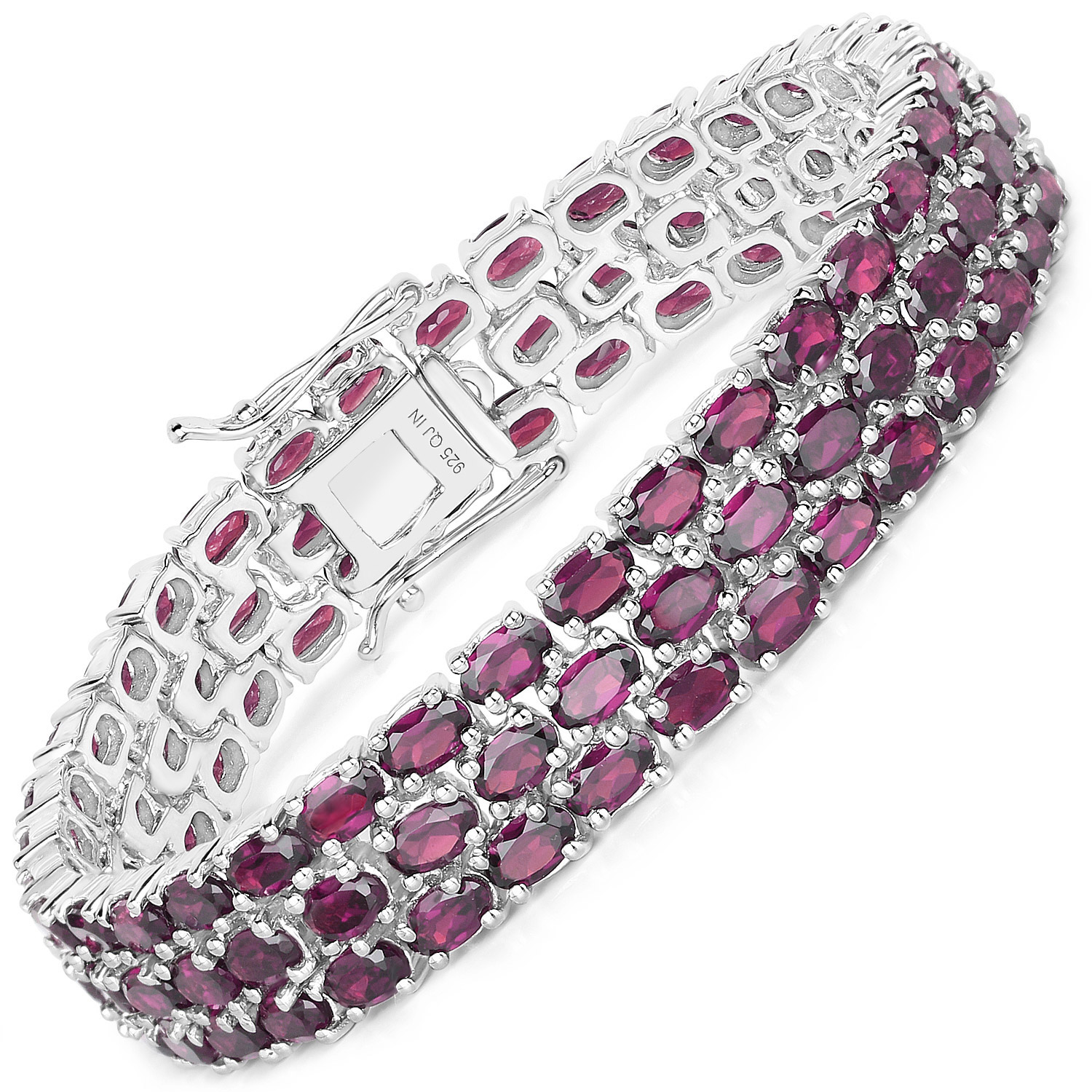 30.80 Carat Genuine Rhodolite .925 Sterling Silver Bracelet