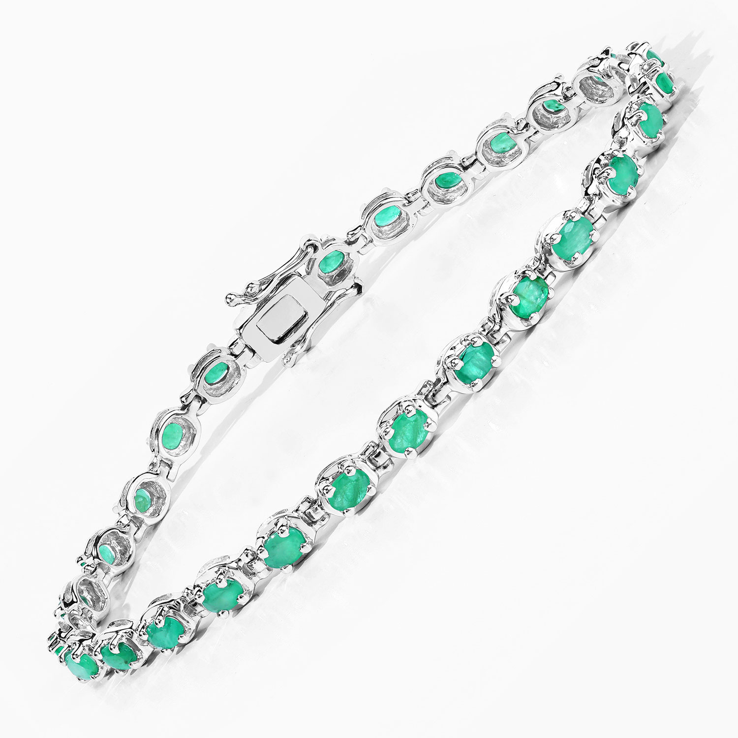 3.78 Carat Genuine Emerald .925 Sterling Silver Bracelet