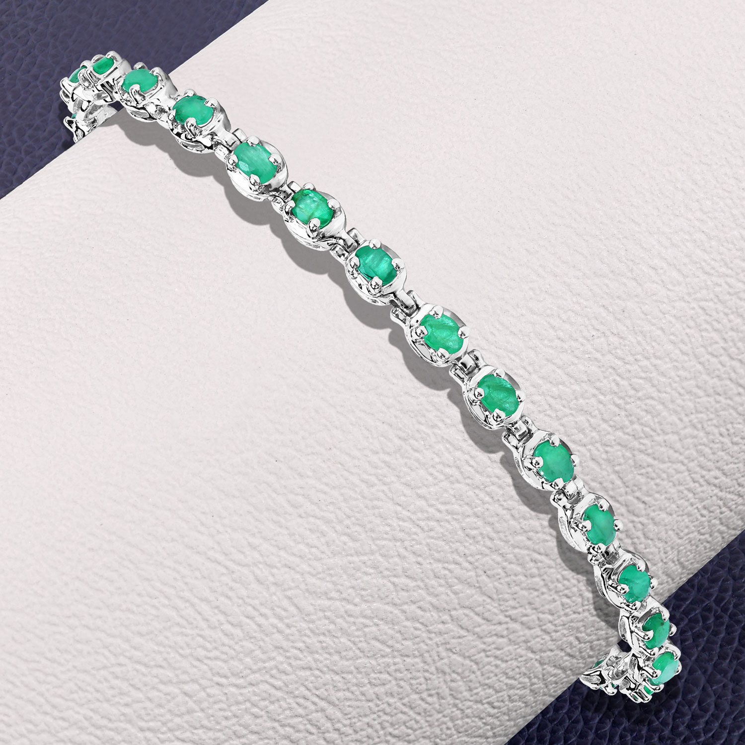 3.78 Carat Genuine Emerald .925 Sterling Silver Bracelet