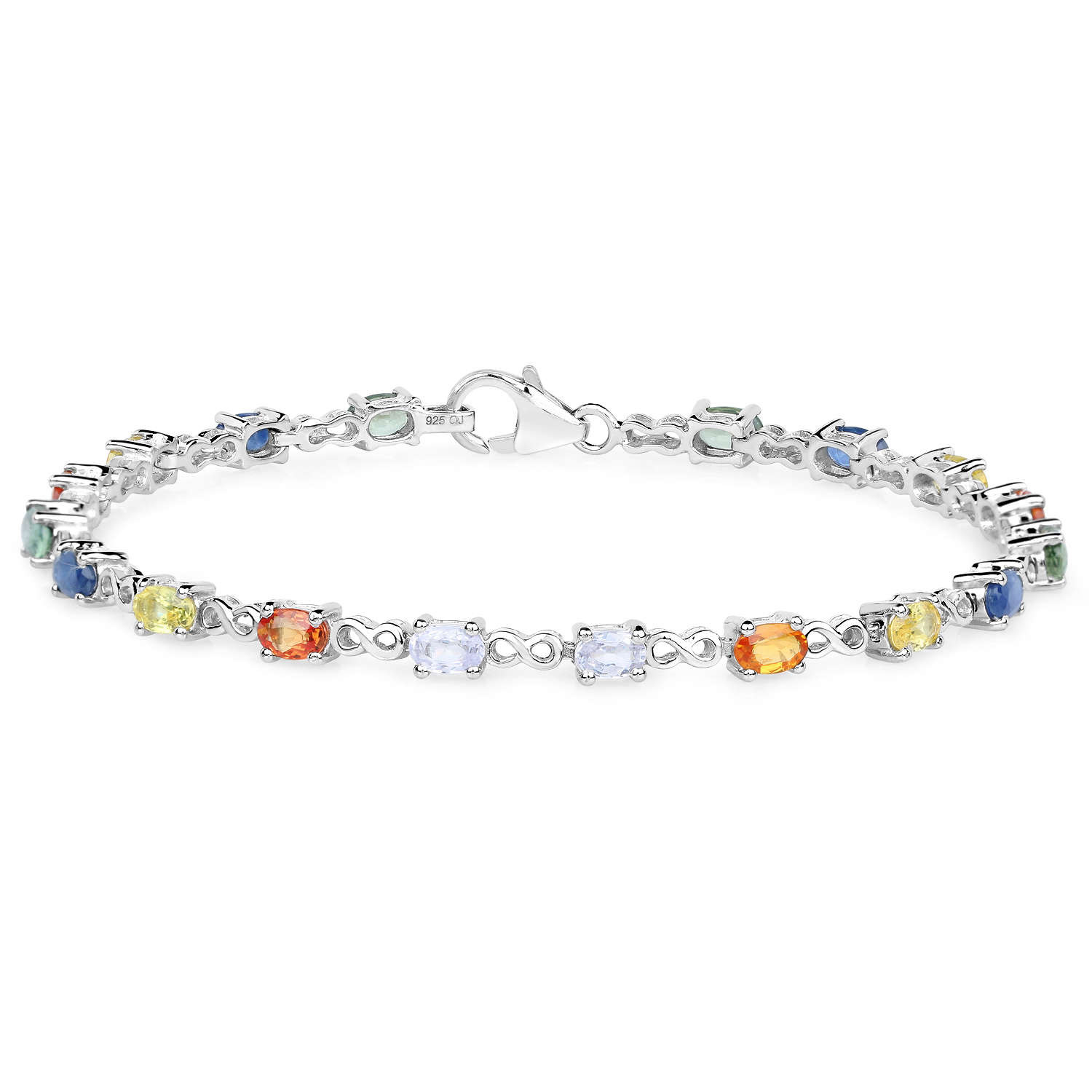 3.96 Carat Genuine Multi Sapphire .925 Sterling Silver Bracelet