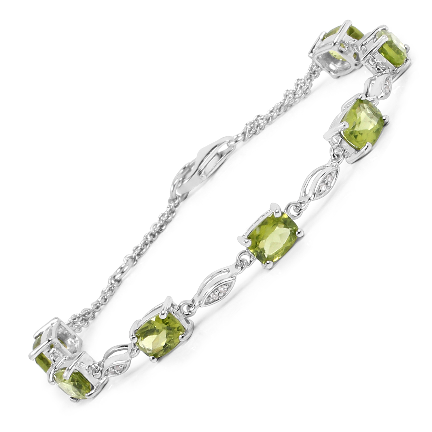 6.21 Carat Genuine Peridot and White Topaz .925 Sterling Silver Bracelet