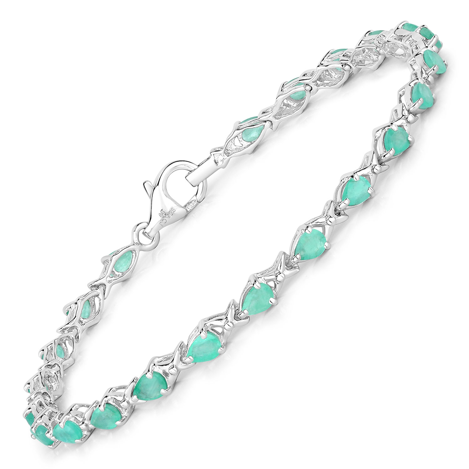 3.08 Carat Genuine Emerald .925 Sterling Silver Bracelet