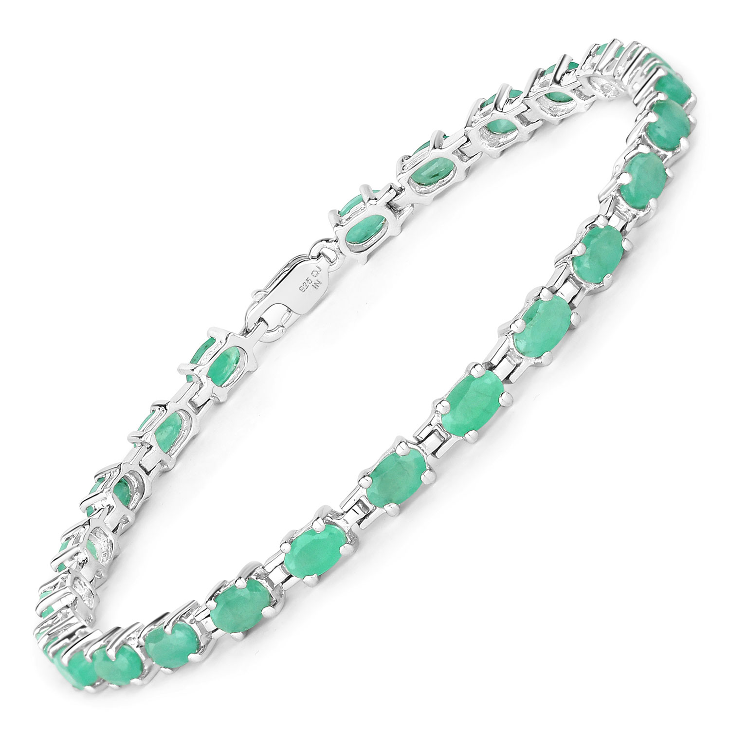 4.80 Carat Genuine Emerald .925 Sterling Silver Bracelet