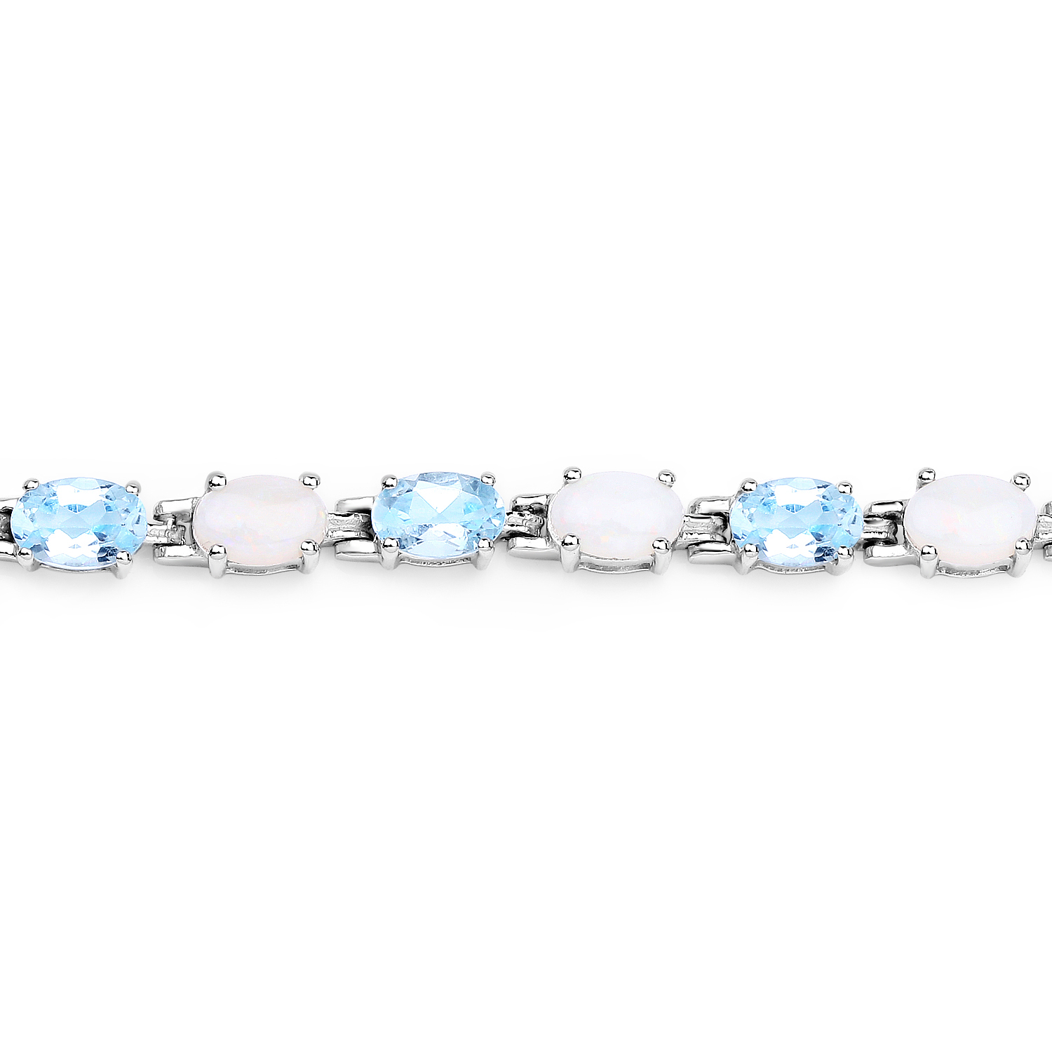 9.02 Carat Genuine Blue Topaz and Opal .925 Sterling Silver Bracelet