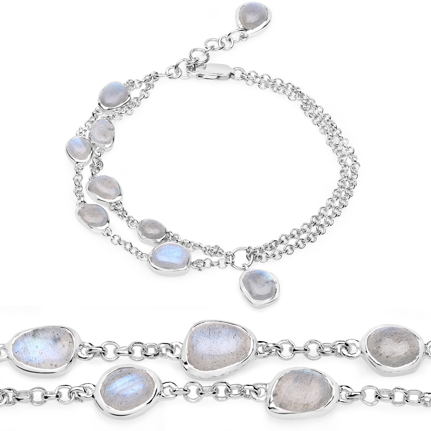 7.68 Carat Genuine Labradorite .925 Sterling Silver Bracelet