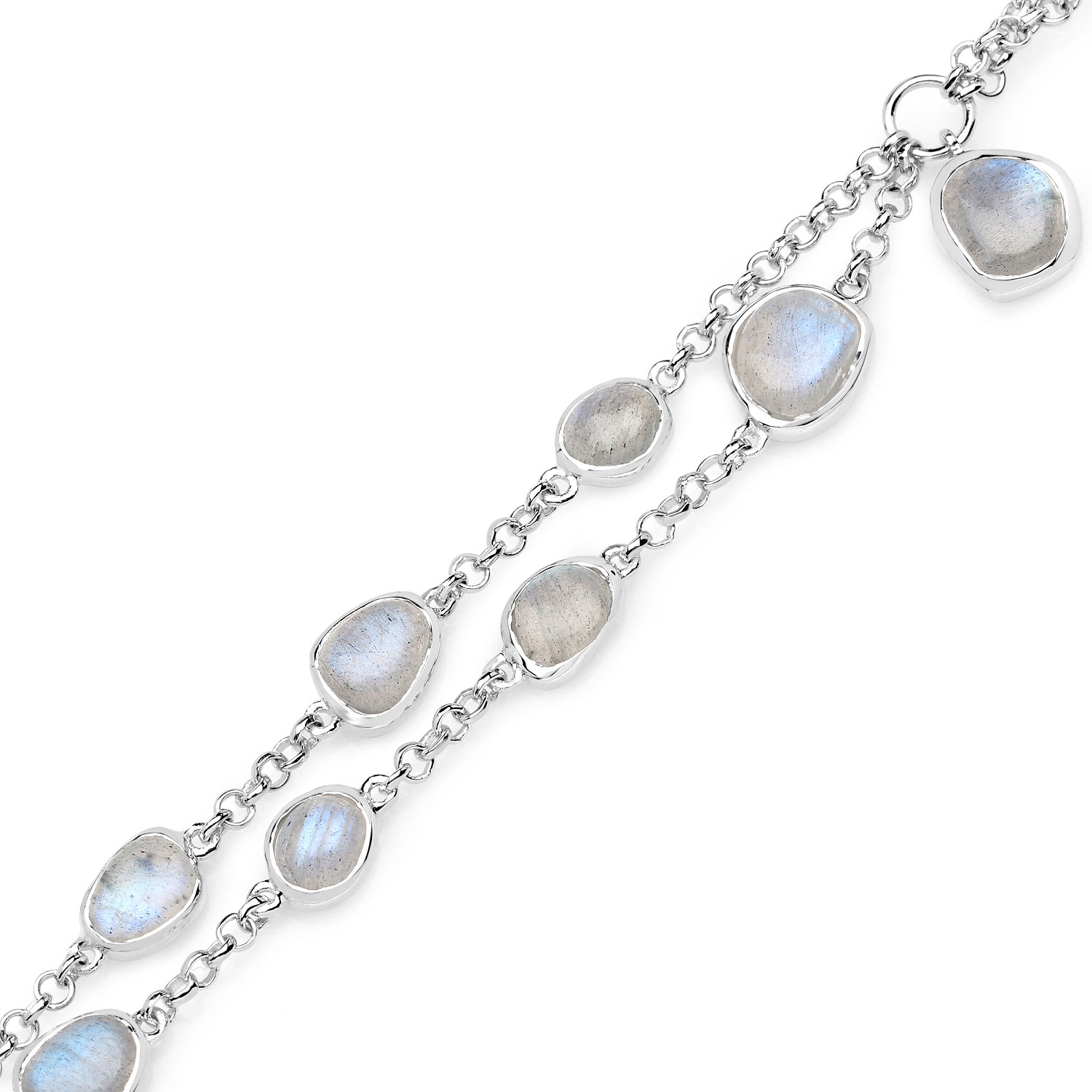 7.68 Carat Genuine Labradorite .925 Sterling Silver Bracelet