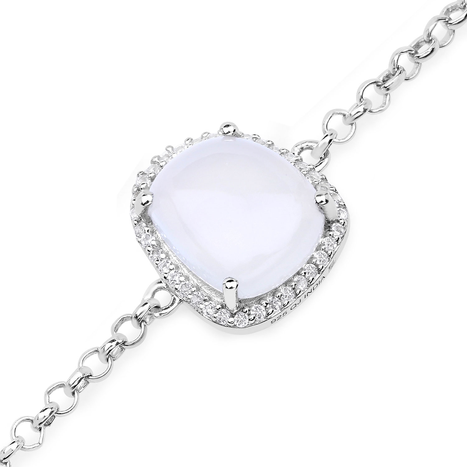 4.57 Carat Genuine White Agate and White Topaz .925 Sterling Silver Bracelet