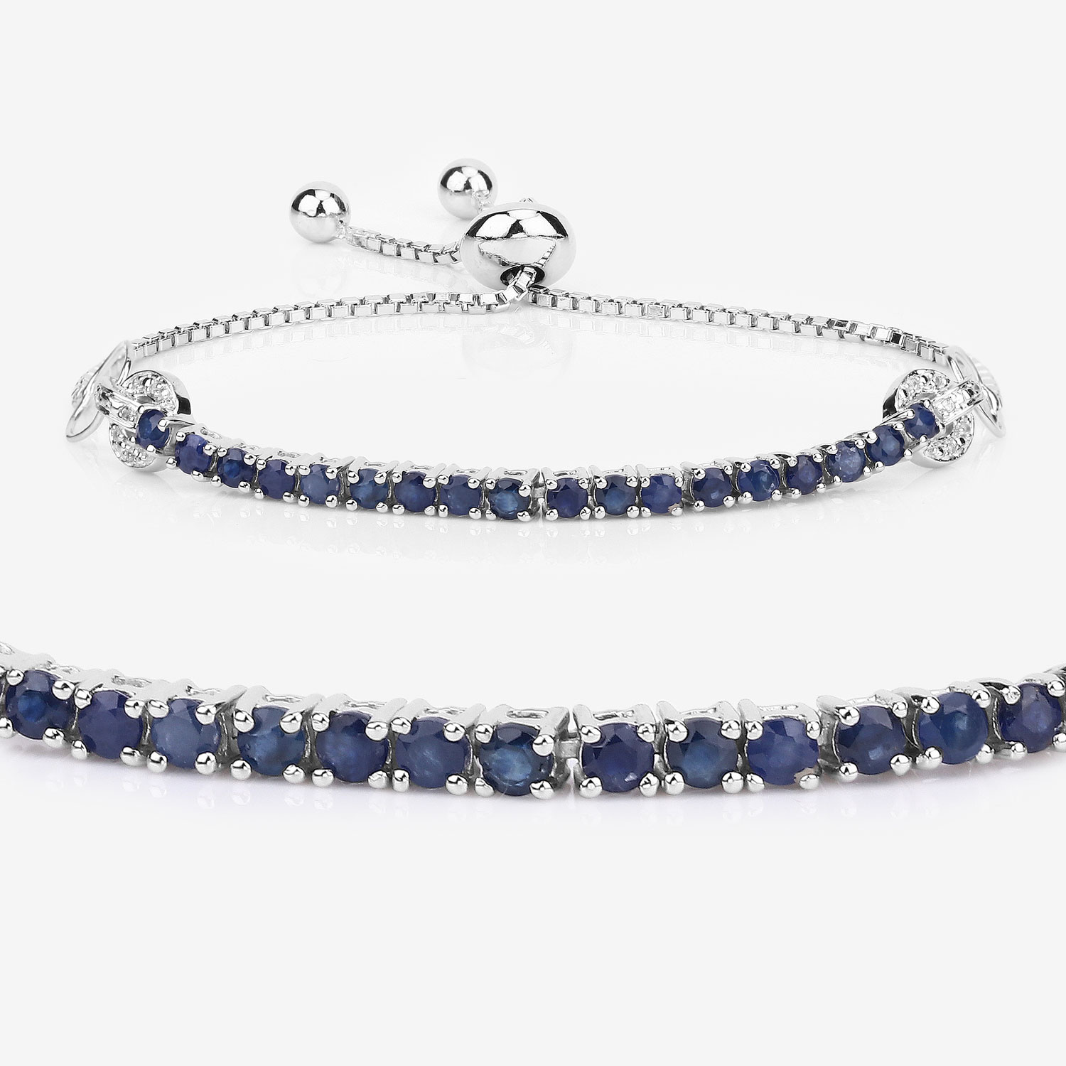 2.41 Carat Genuine Blue Sapphire and White Zircon .925 Sterling Silver Bracelet