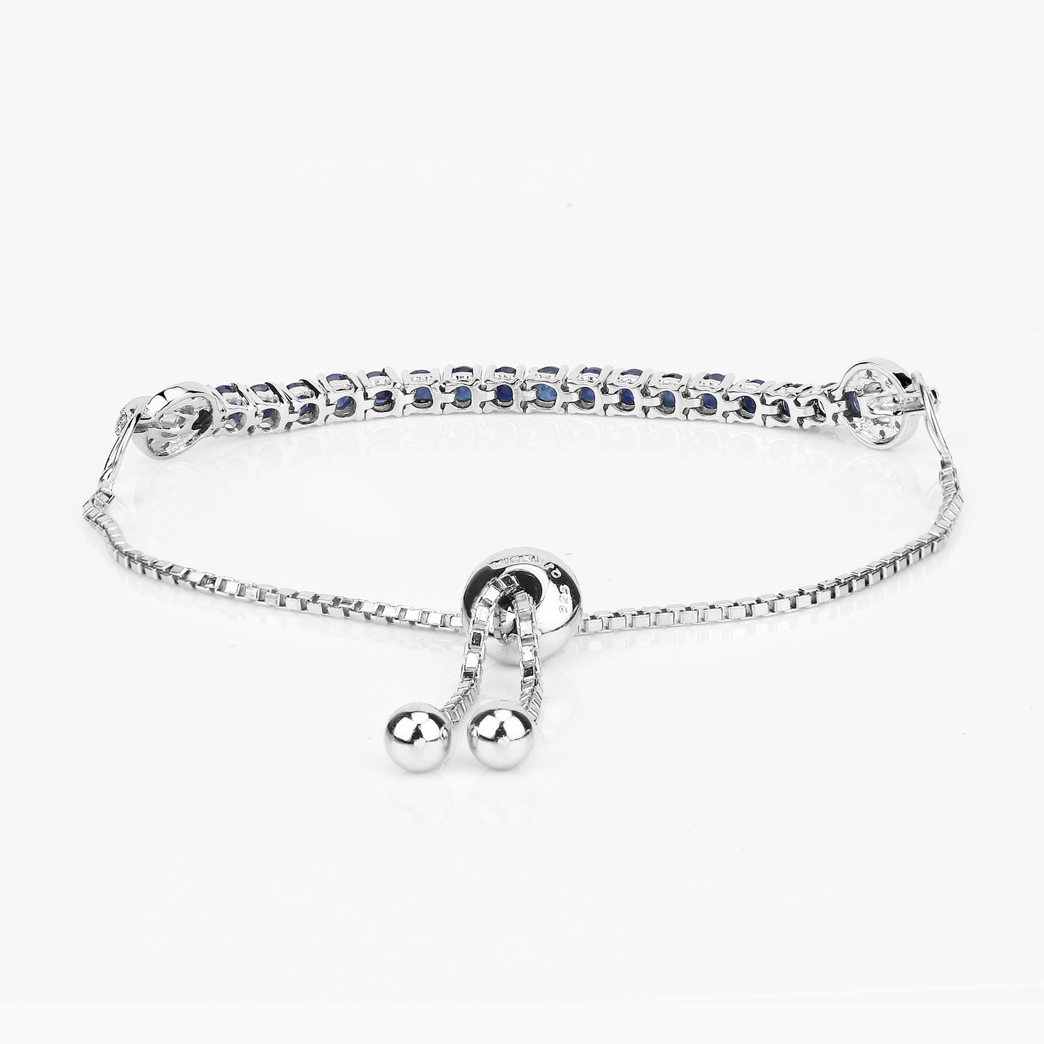 2.41 Carat Genuine Blue Sapphire and White Zircon .925 Sterling Silver Bracelet