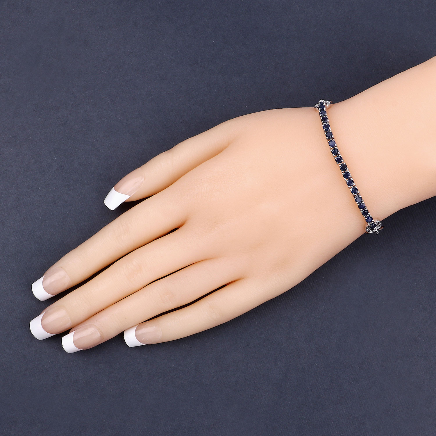 2.41 Carat Genuine Blue Sapphire and White Zircon .925 Sterling Silver Bracelet