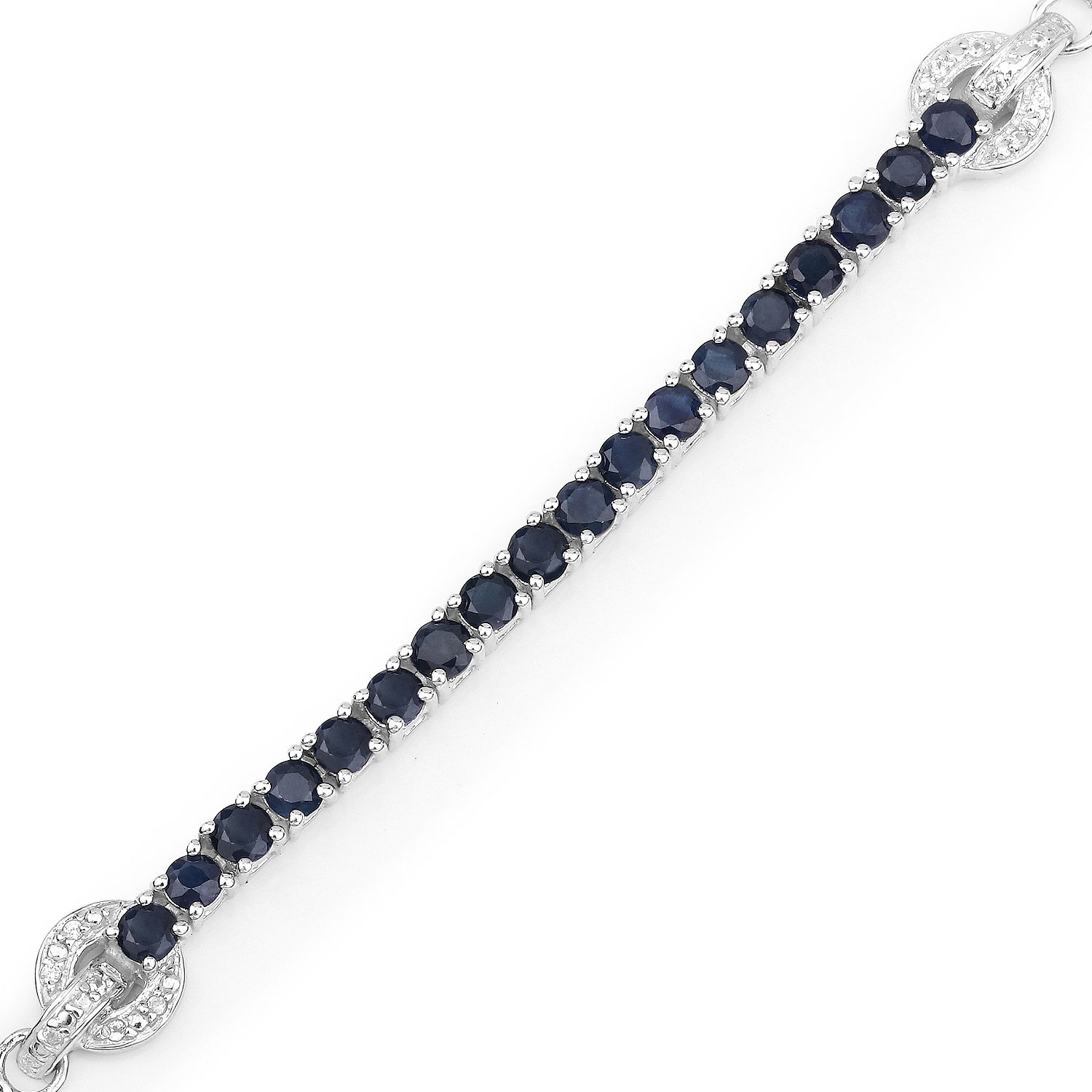 2.41 Carat Genuine Blue Sapphire and White Zircon .925 Sterling Silver Bracelet