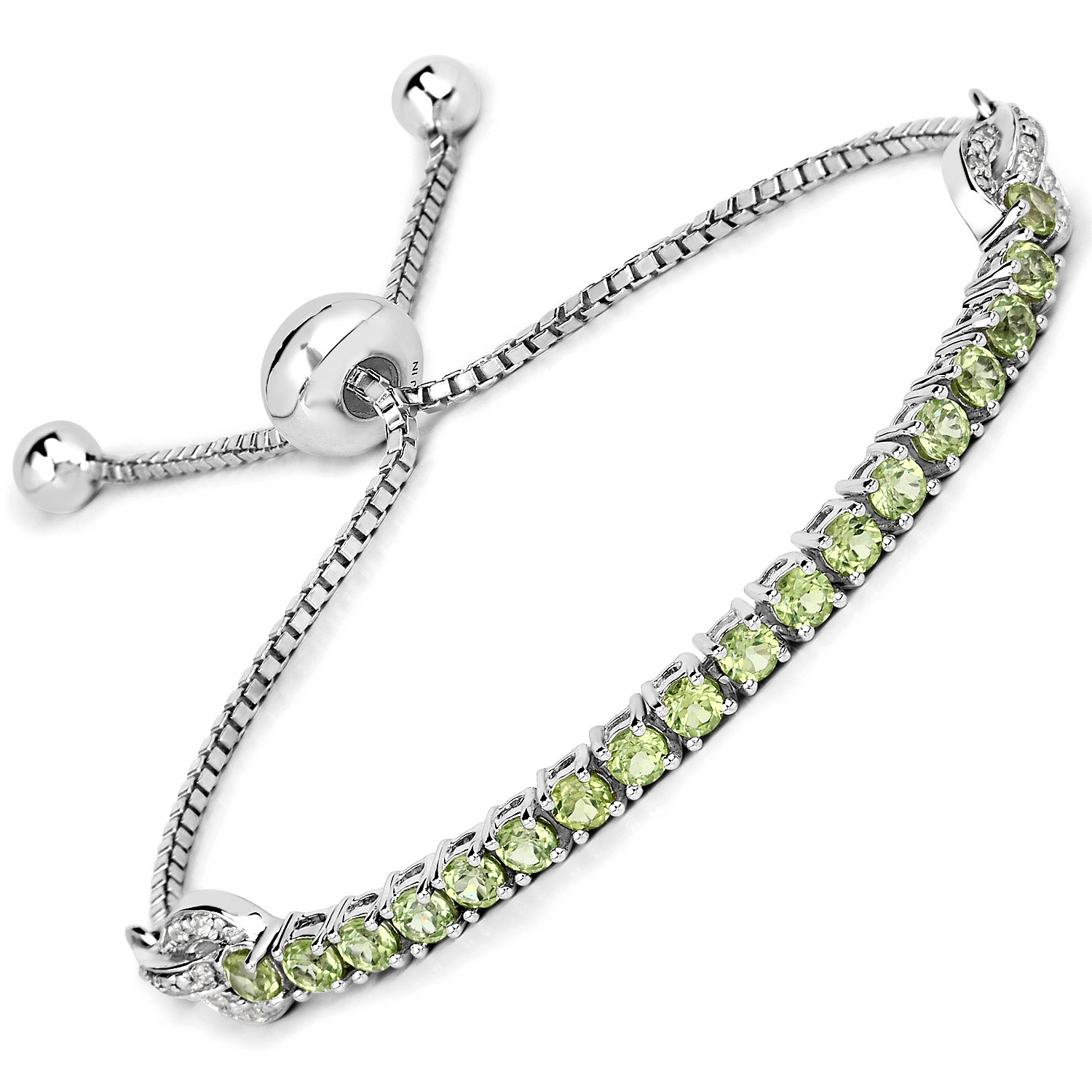 1.87 Carat Genuine Peridot and White Zircon .925 Sterling Silver Bracelet
