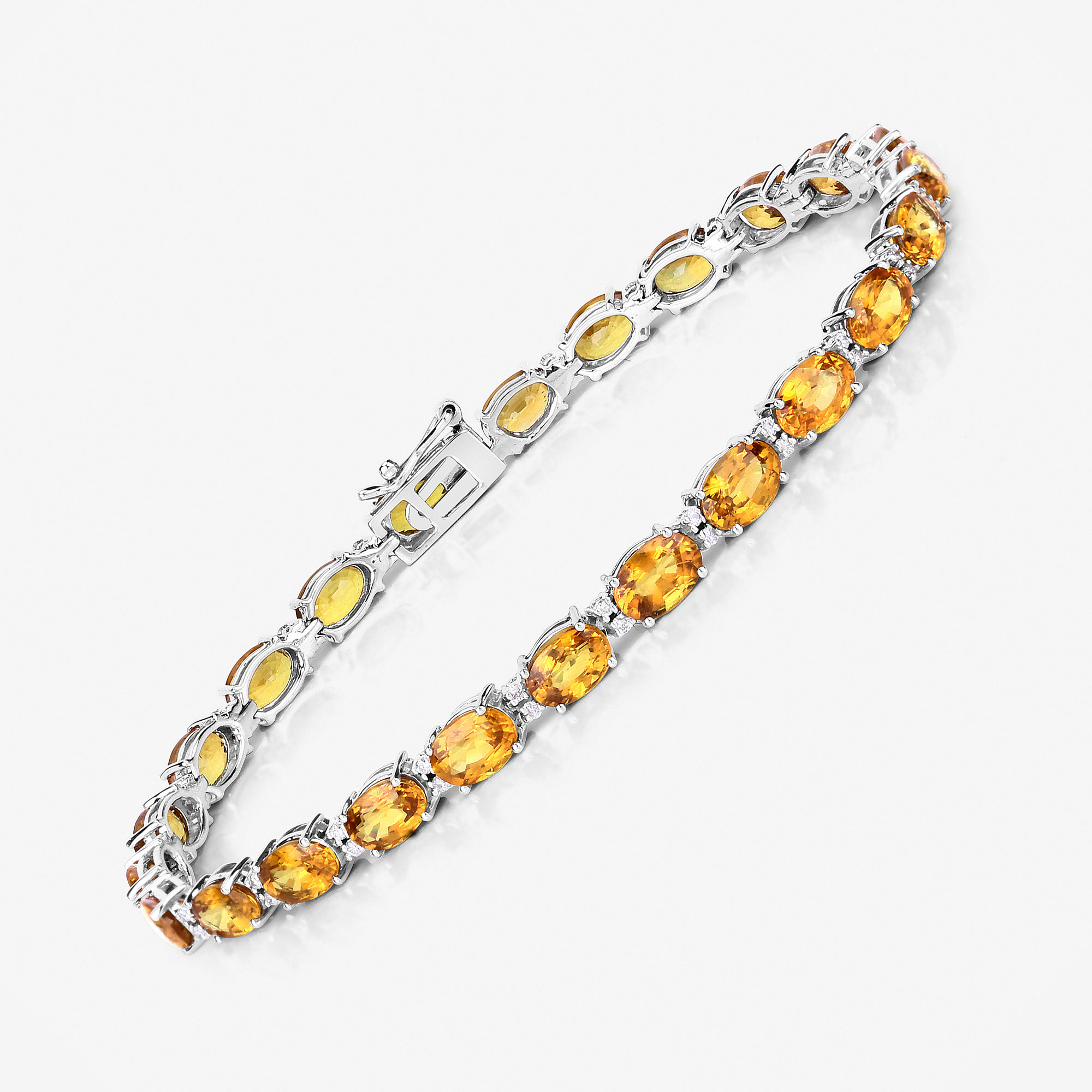14.71 Carat Genuine Yellow Sapphire and White Diamond 14K White Gold Bracelet