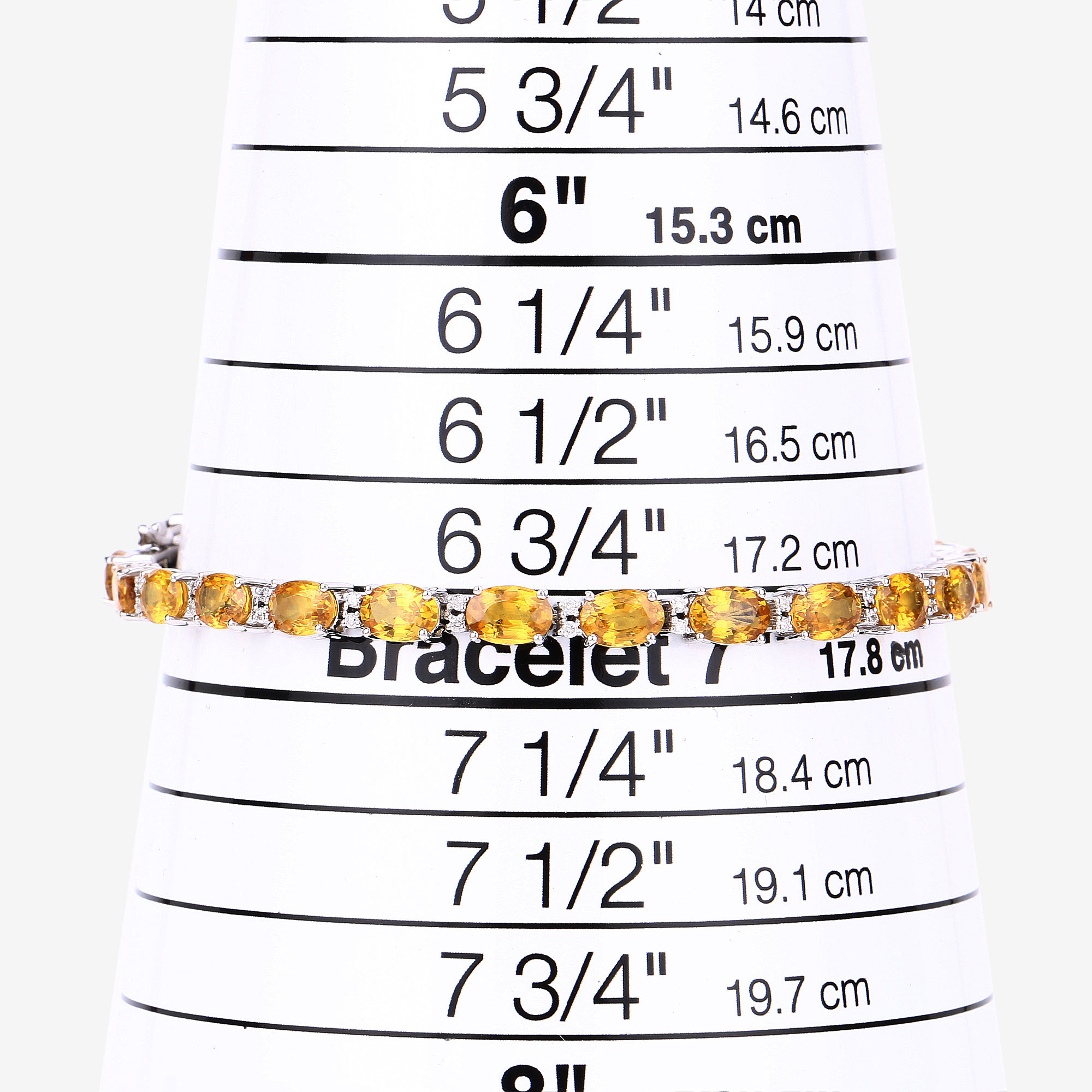 14.71 Carat Genuine Yellow Sapphire and White Diamond 14K White Gold Bracelet