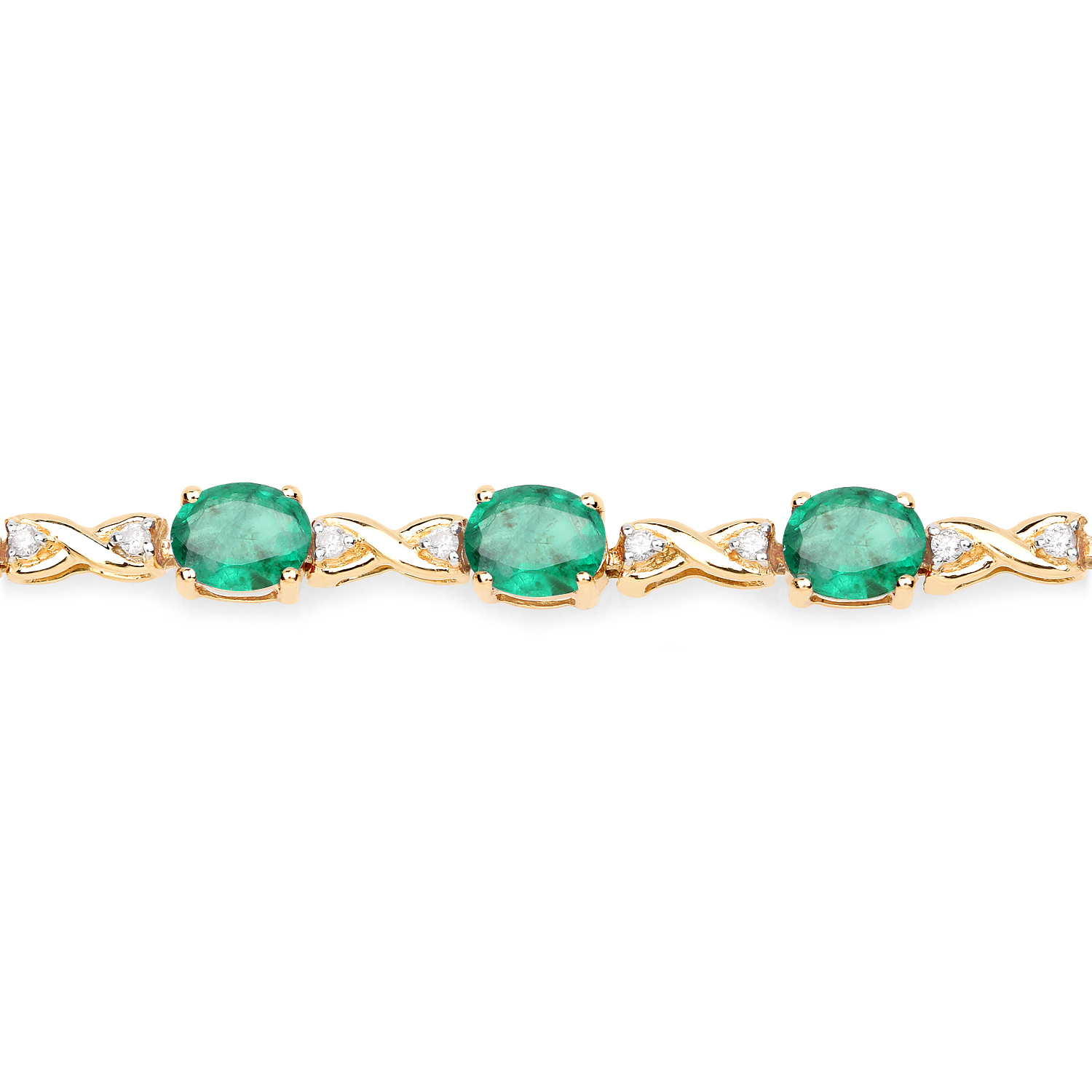 5.09 Carat Genuine Zambian Emerald and White Diamond 14K Yellow Gold Bracelet