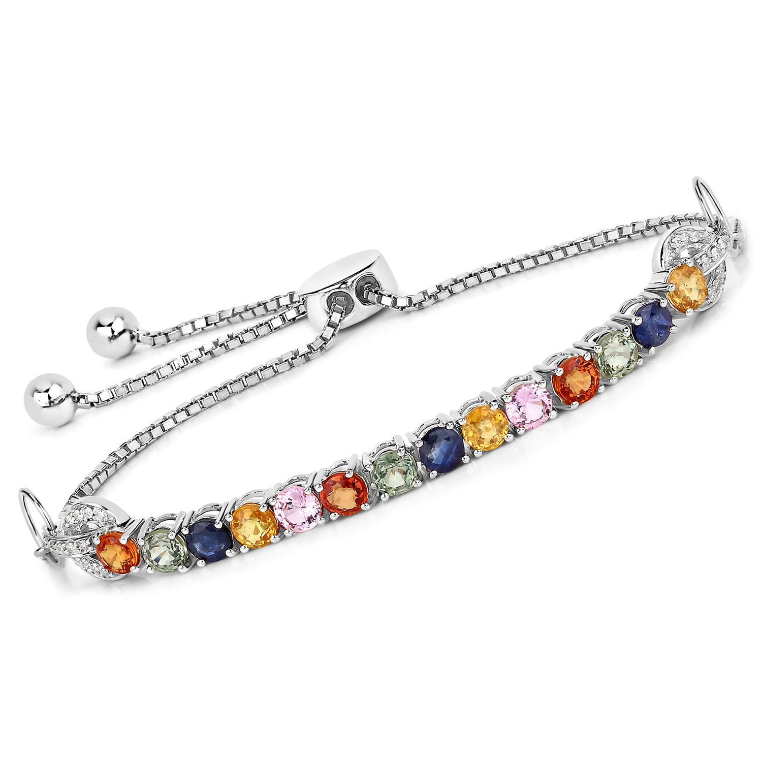 3.78 Carat Genuine Multi-Gems and 0.10 ct.t.w Genuine Diamond Accents 14K White Gold Bracelet