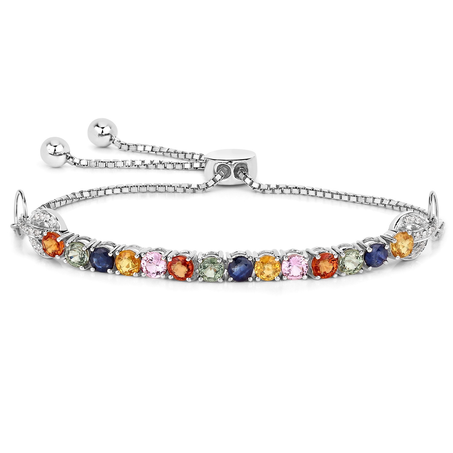 3.78 Carat Genuine Multi-Gems and 0.10 ct.t.w Genuine Diamond Accents 14K White Gold Bracelet