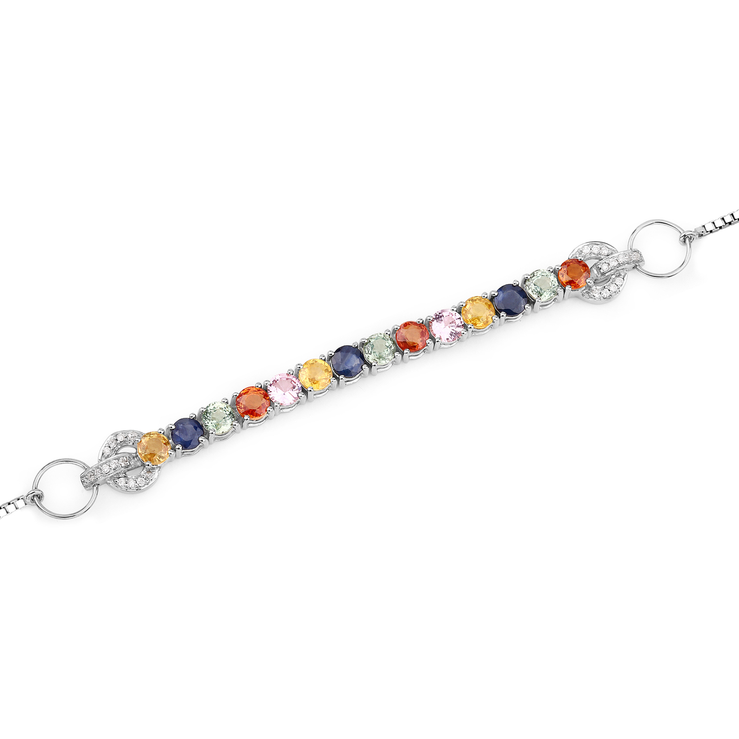 3.78 Carat Genuine Multi-Gems and 0.10 ct.t.w Genuine Diamond Accents 14K White Gold Bracelet