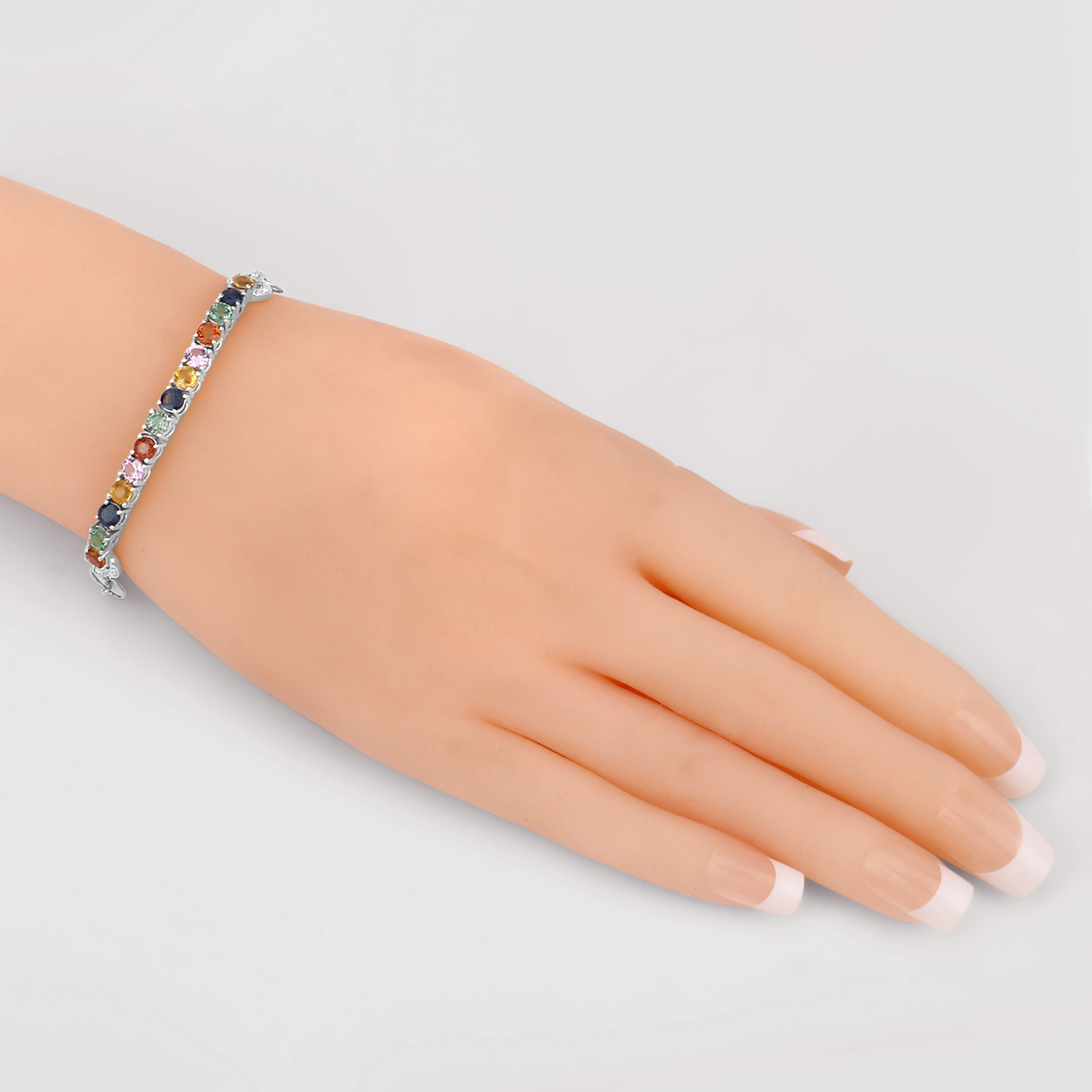 3.78 Carat Genuine Multi-Gems and 0.10 ct.t.w Genuine Diamond Accents 14K White Gold Bracelet