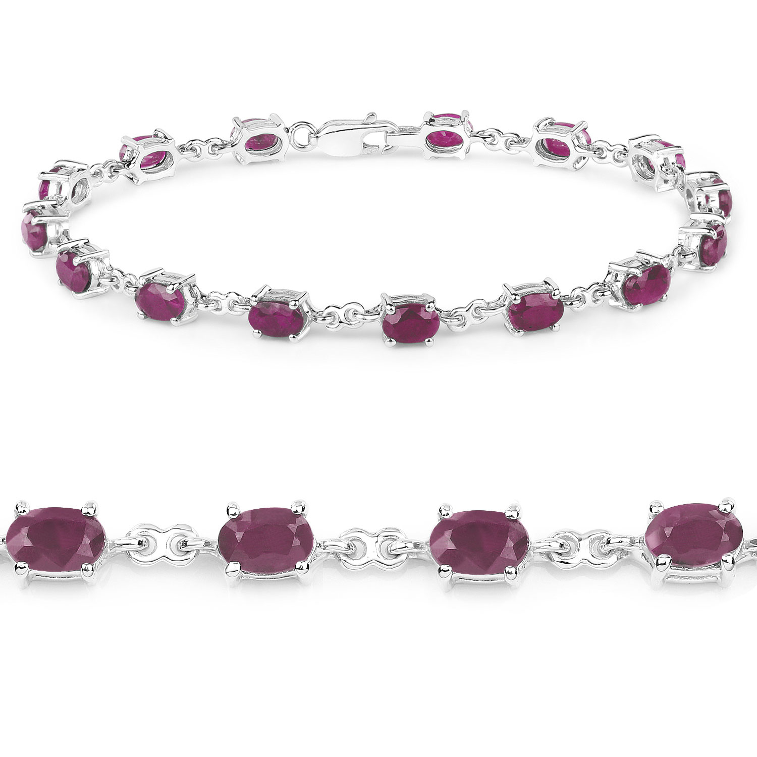 9.00 Carat Genuine Ruby .925 Sterling Silver Bracelet