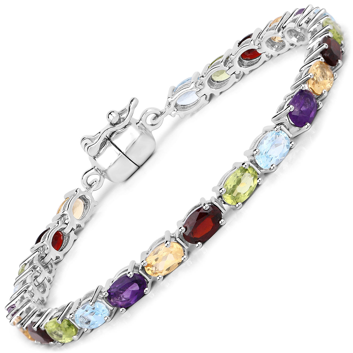 11.08 Carat Genuine Multi Stones .925 Sterling Silver Bracelet