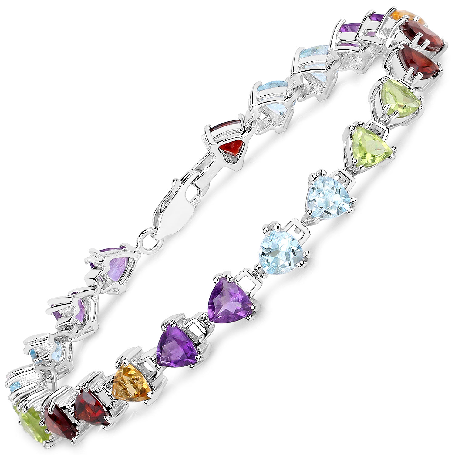 10.30 Carat Genuine Multi Stone .925 Sterling Silver Bracelet