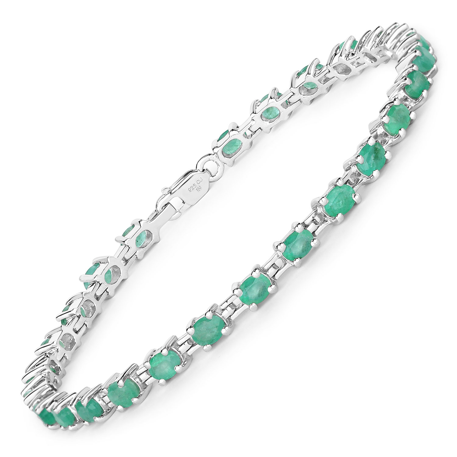 3.64 Carat Genuine Emerald .925 Sterling Silver Bracelet