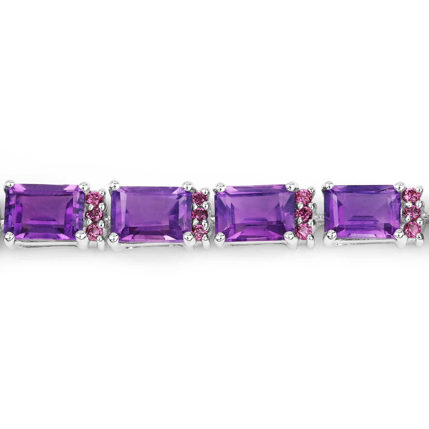21.84 Carat Genuine Amethyst and Rhodolite Granet .925 Sterling Silver Bracelet