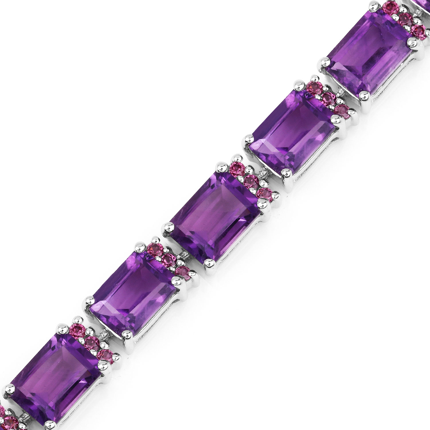 21.84 Carat Genuine Amethyst and Rhodolite Granet .925 Sterling Silver Bracelet