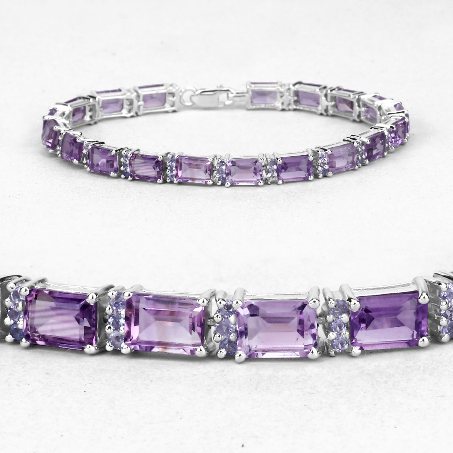 21.84 Carat Genuine Amethyst and Rhodolite Granet .925 Sterling Silver Bracelet